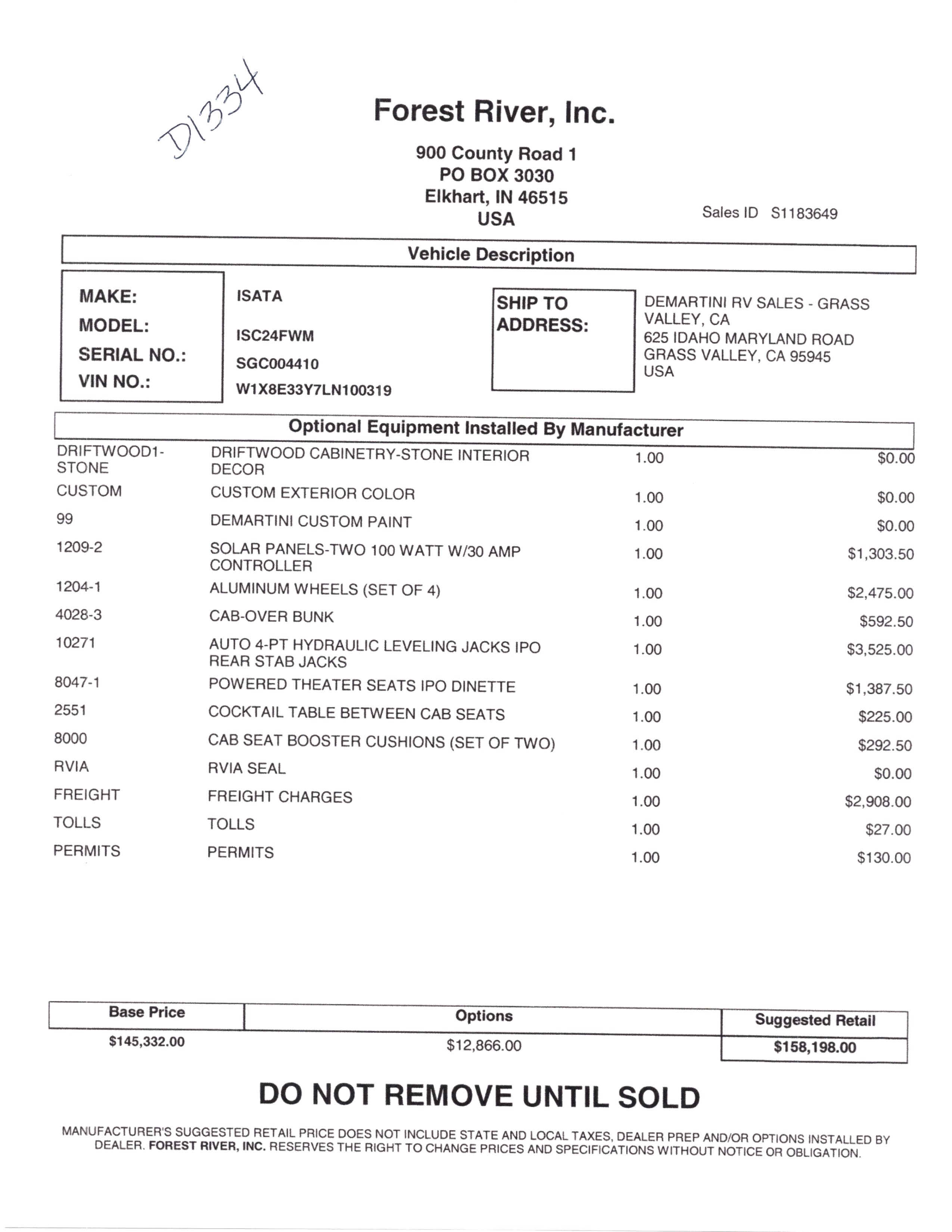 2021 Dynamax Isata 3 24FW MSRP Sheet