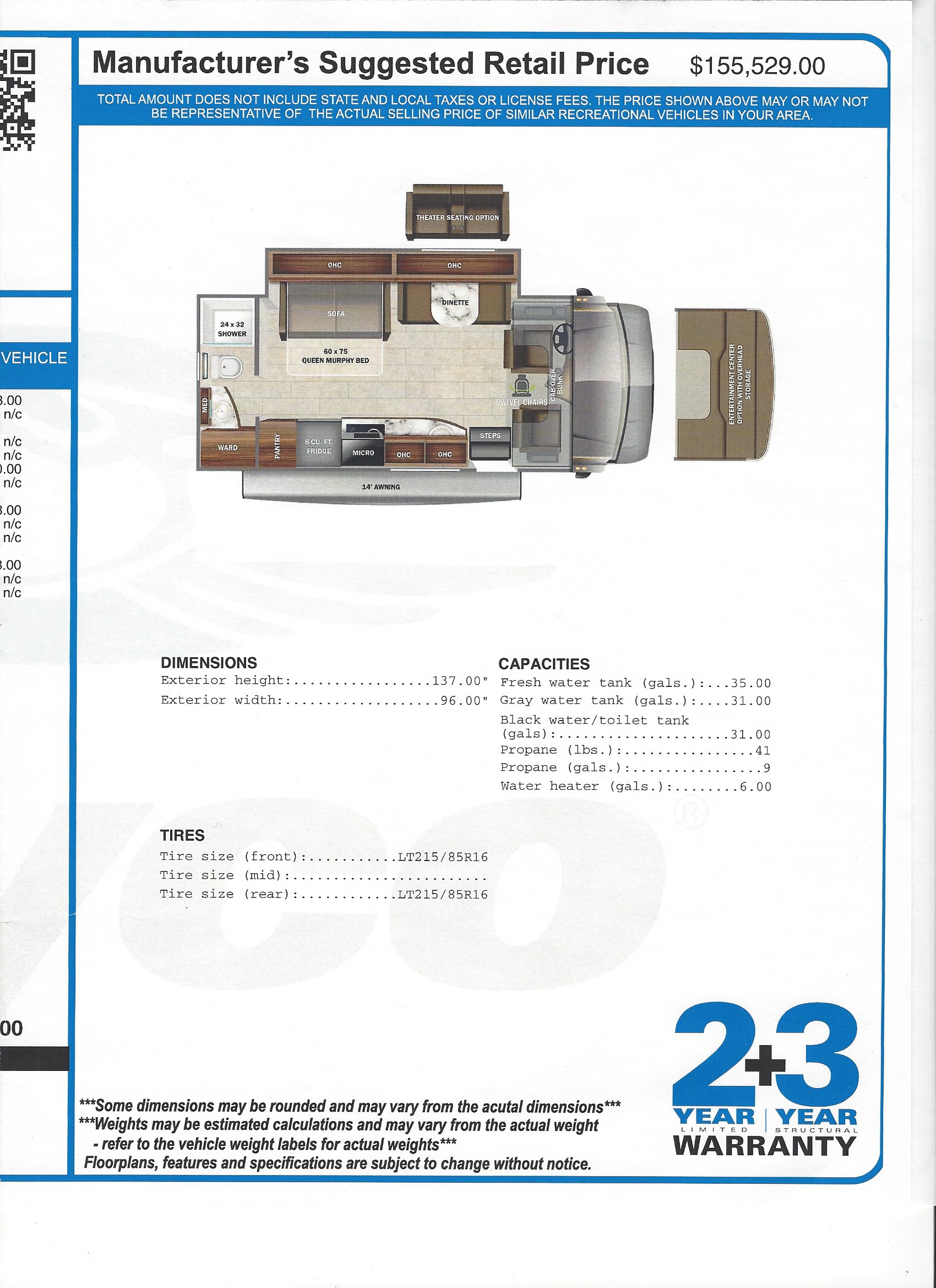 2022 Jayco Melbourne 24R MSRP Sheet