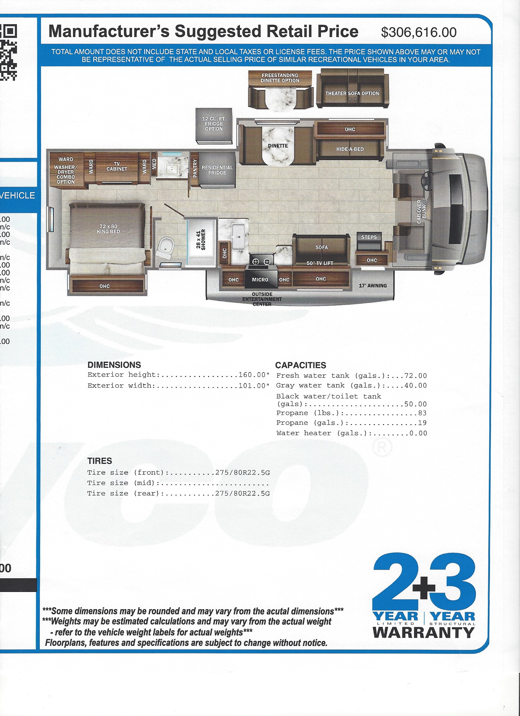 2022 Jayco Seneca 37TS MSRP Sheet