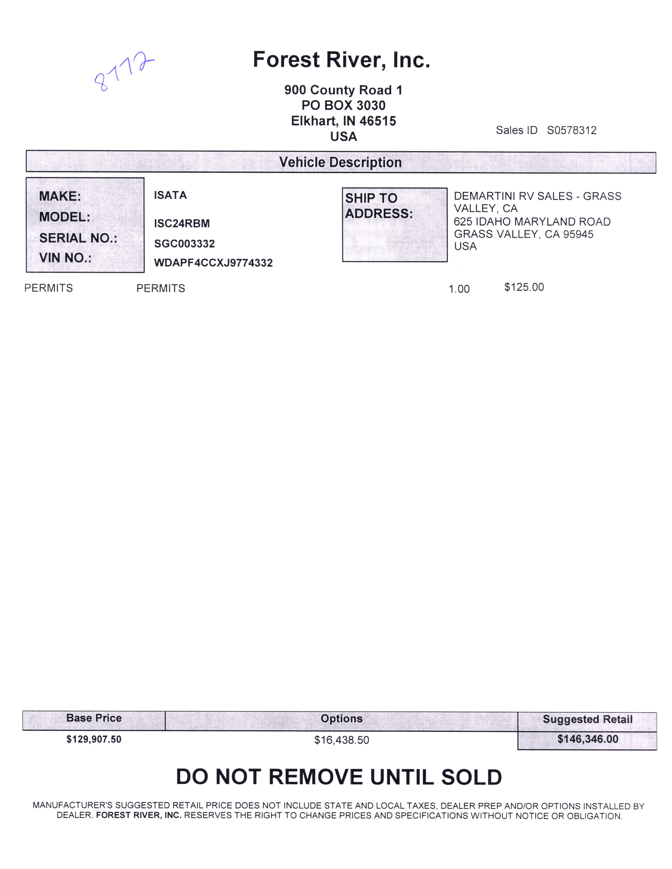 2020 Dynamax Isata 3 24RB MSRP Sheet