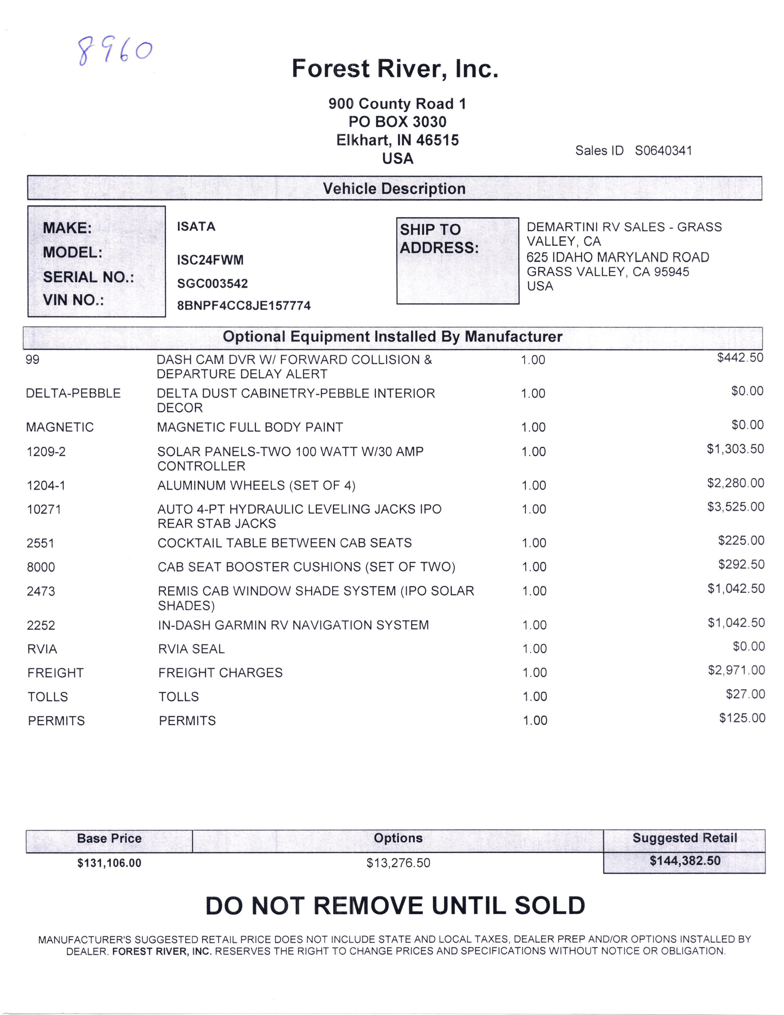 2020 Dynamax Isata 3 24FW MSRP Sheet