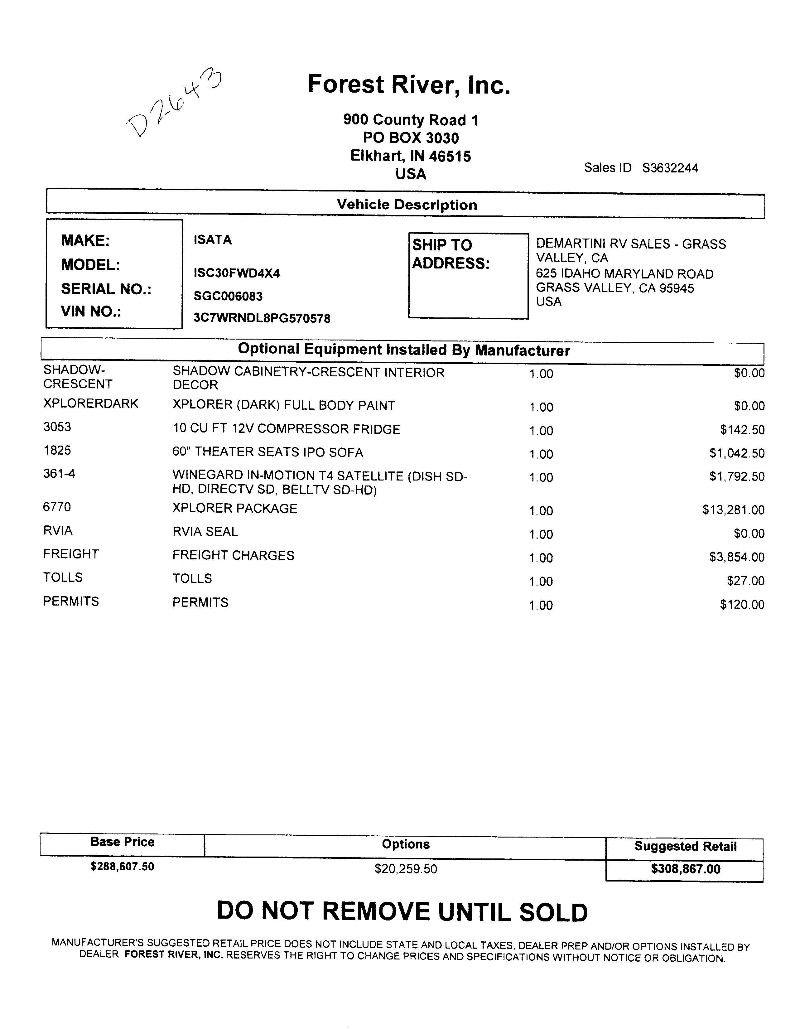 2024 Dynamax Isata 5 30FW Xplorer MSRP Sheet