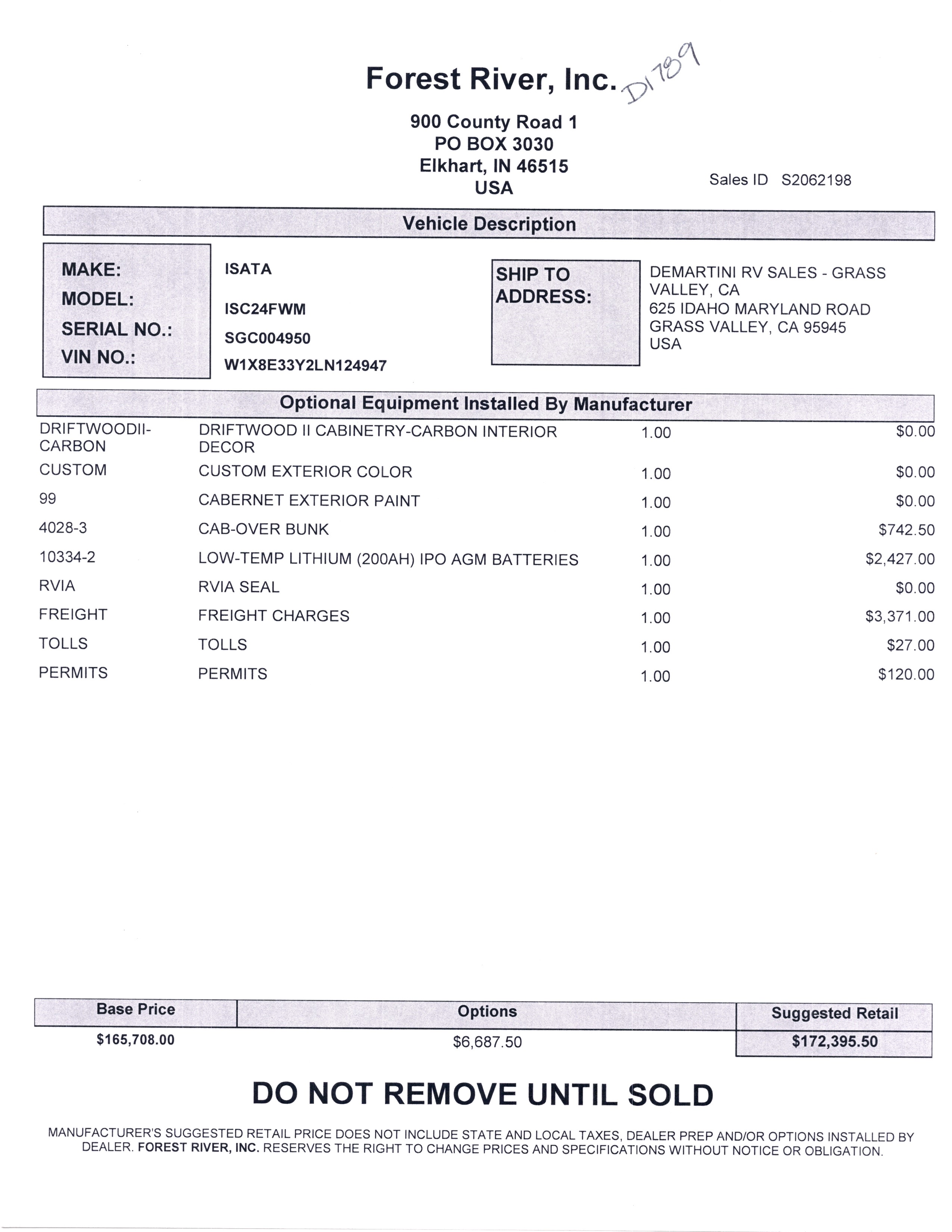 2022 Dynamax Isata 3 24FW MSRP Sheet