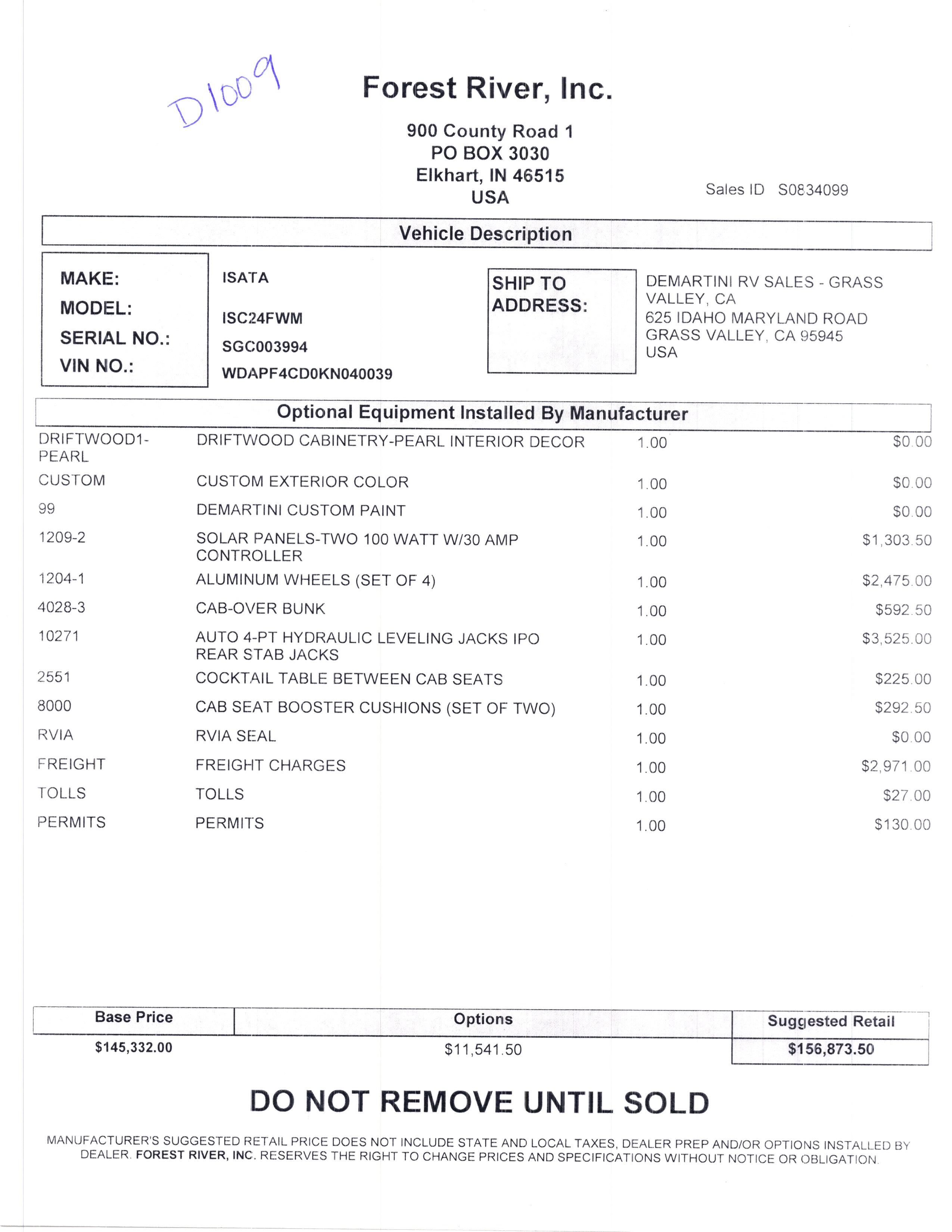 2021 Dynamax Isata 3 24FW MSRP Sheet