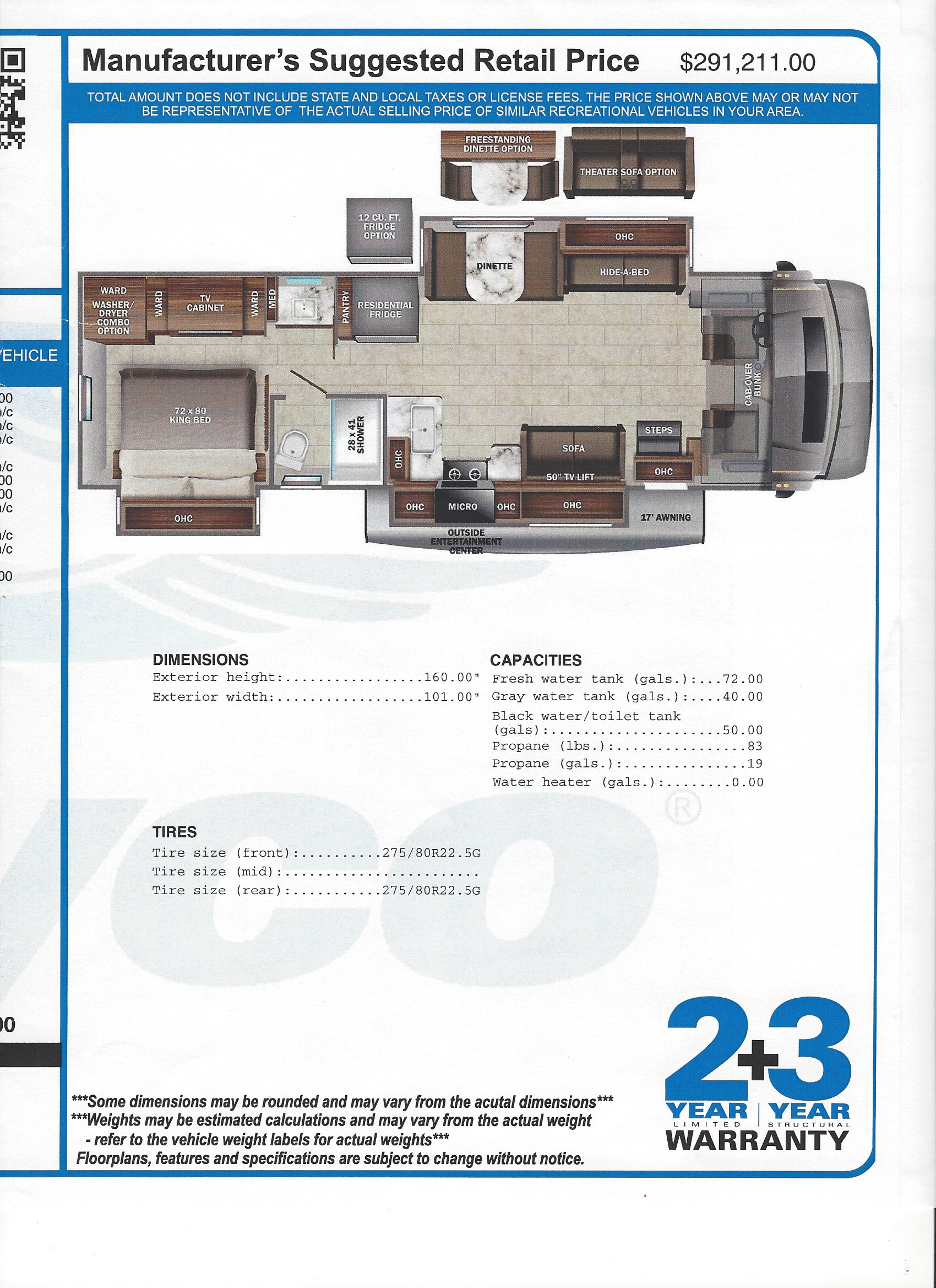 2022 Jayco Seneca 37TS MSRP Sheet