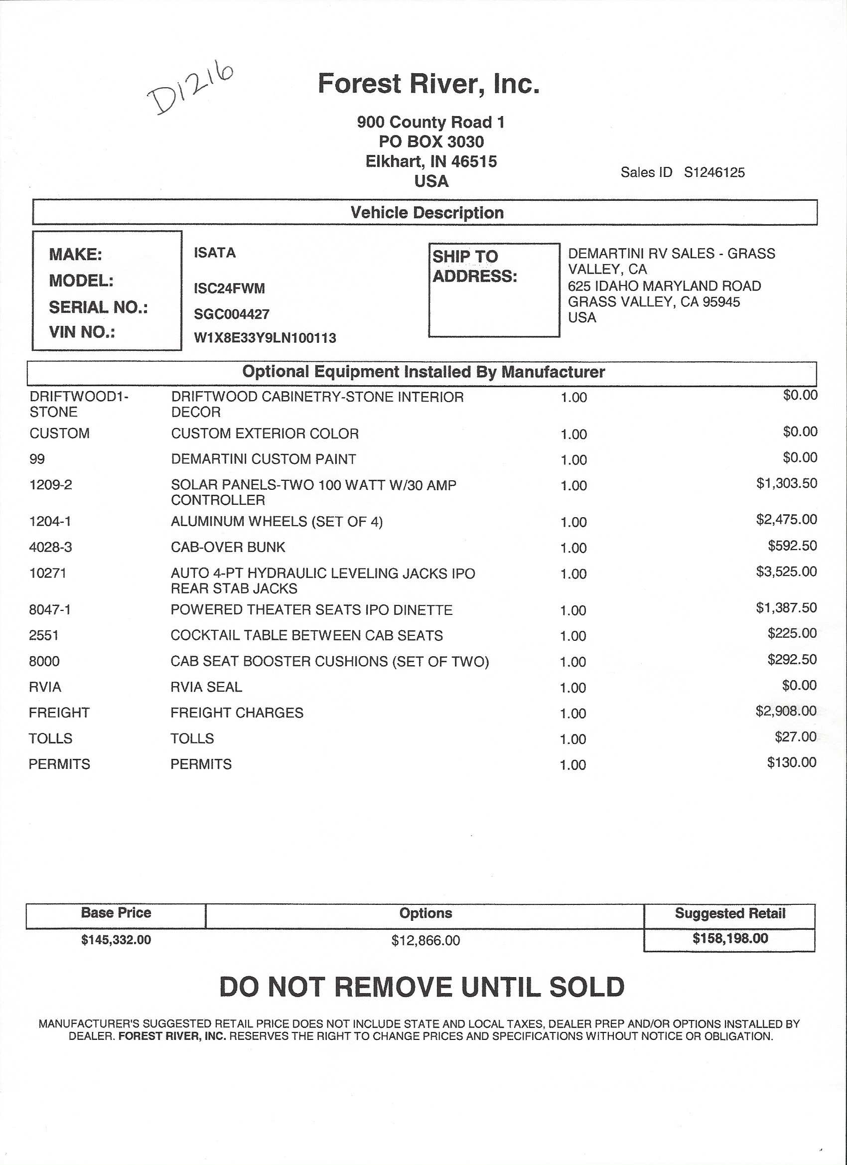 2021 Dynamax Isata 3 24FW MSRP Sheet