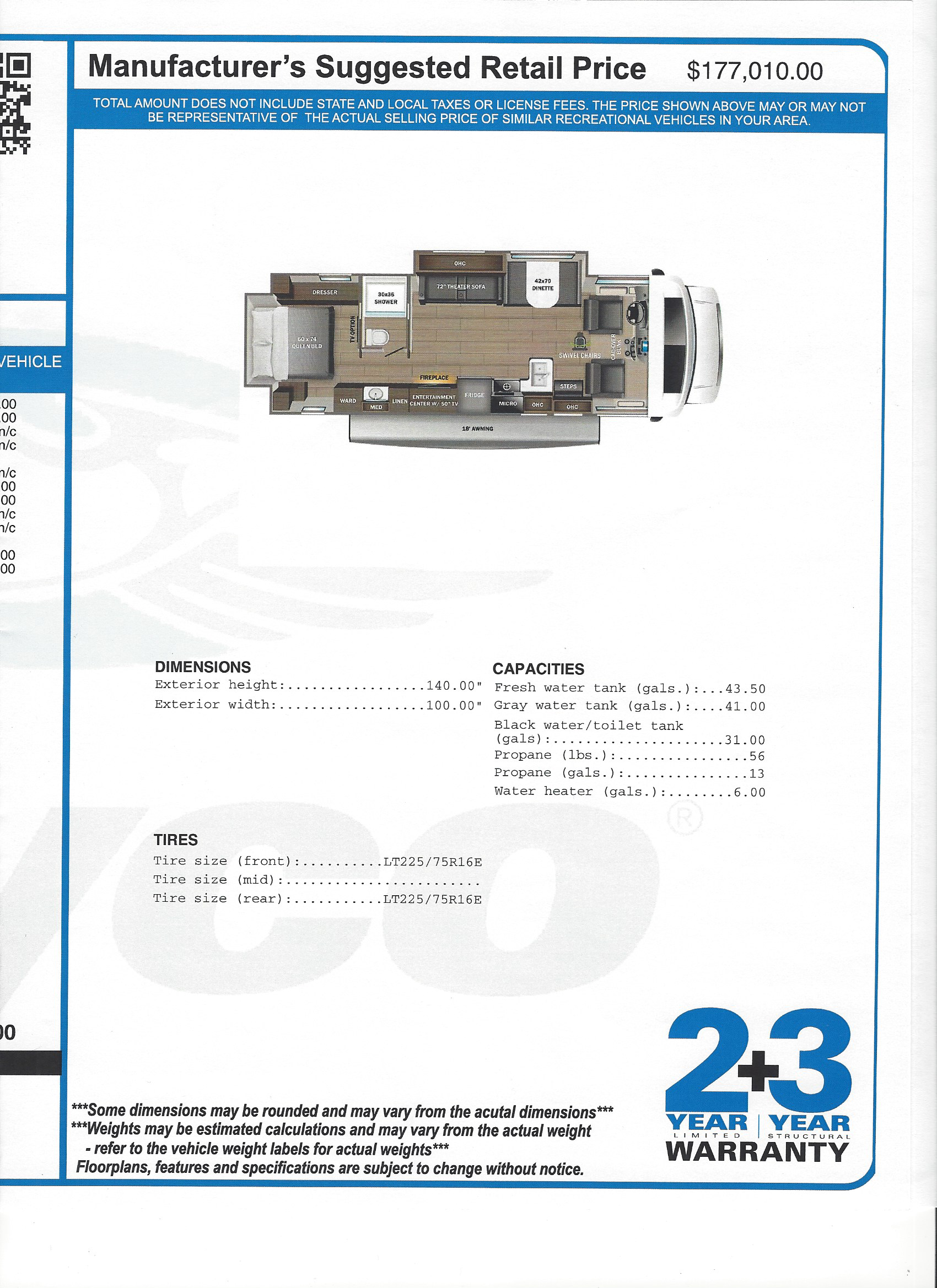 2023 Jayco Greyhawk 30Z MSRP Sheet