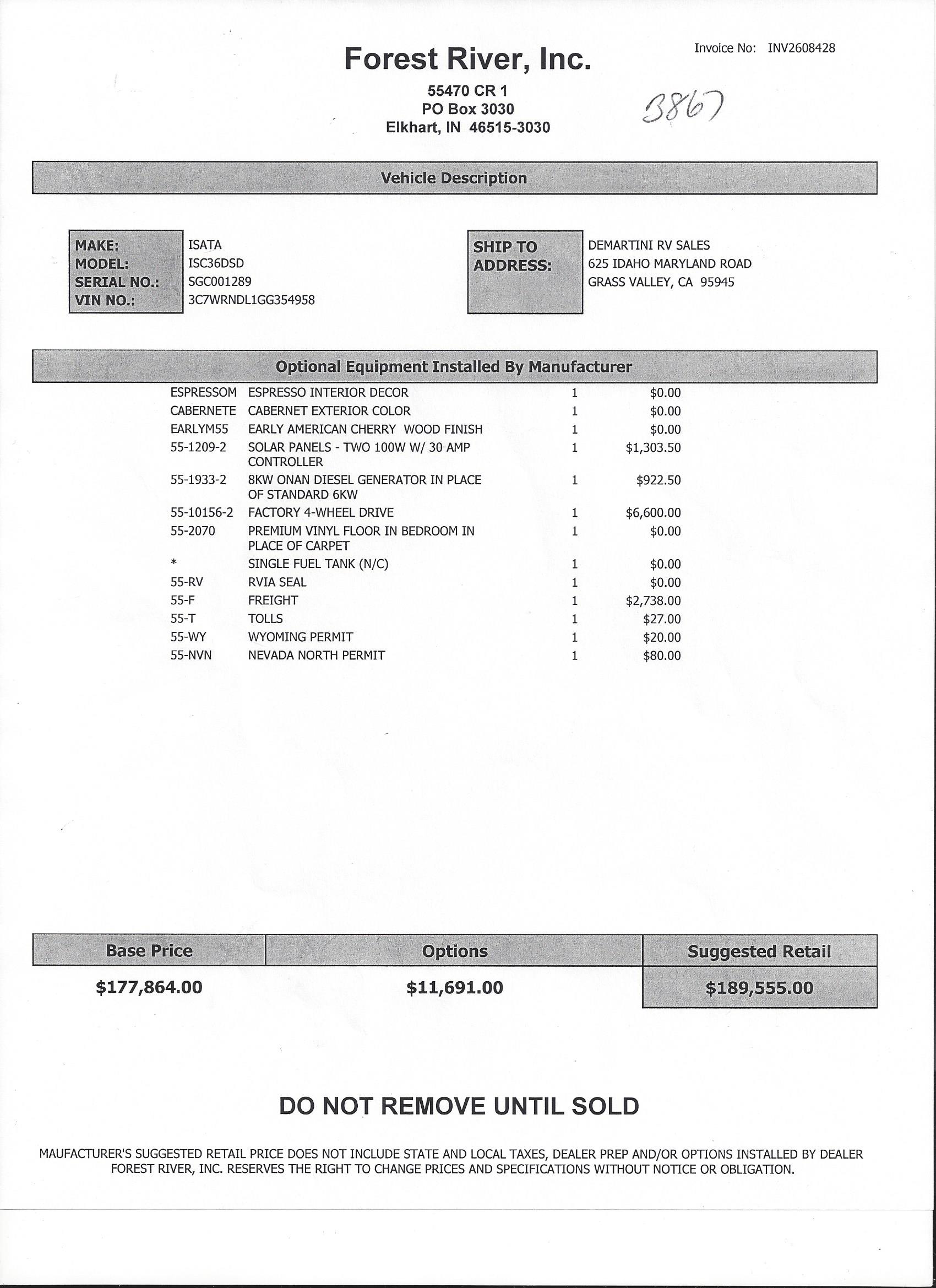 2017 Dynamax Isata 5 4x4 36DS MSRP Sheet