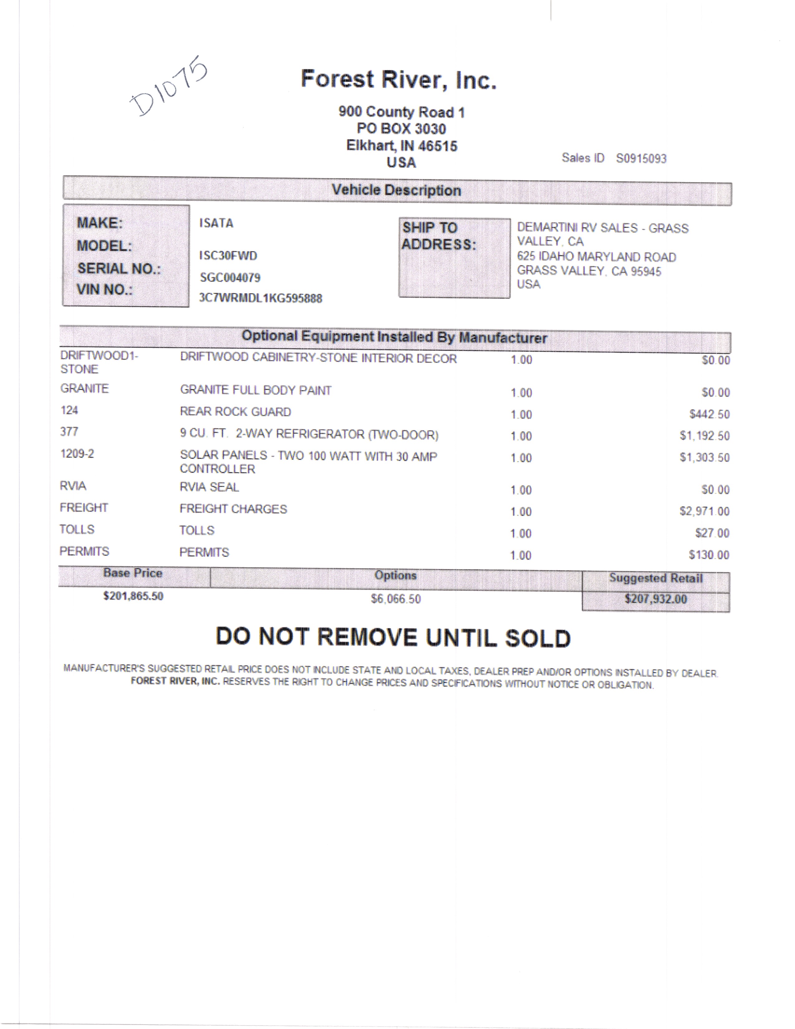 2021 Dynamax Isata 5 30FW MSRP Sheet