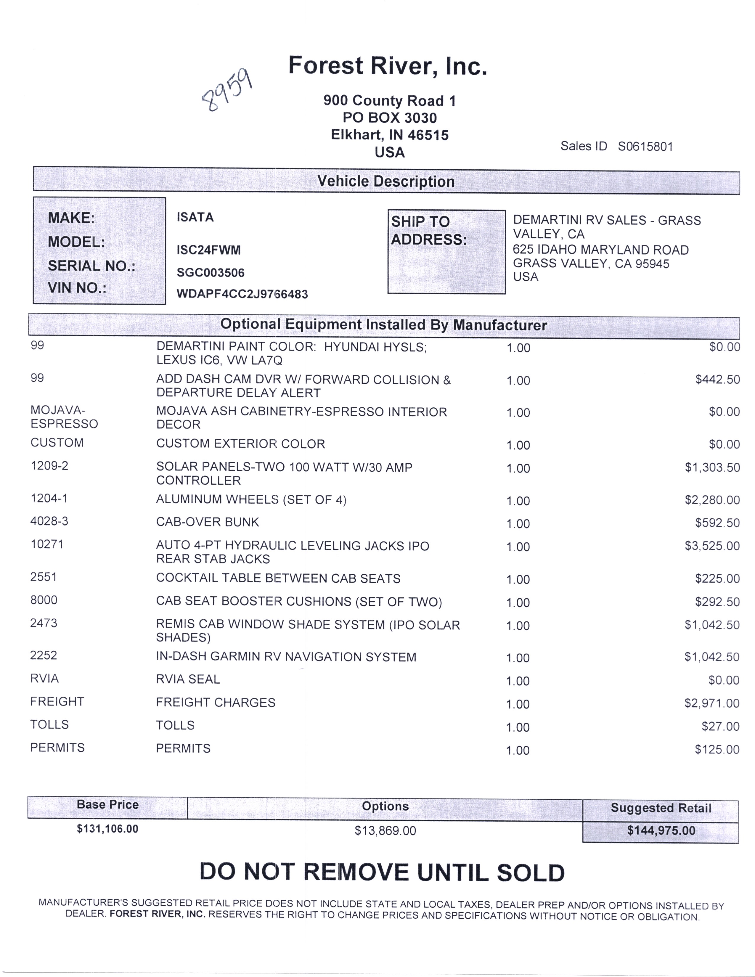 2020 Dynamax Isata 3 24FW MSRP Sheet