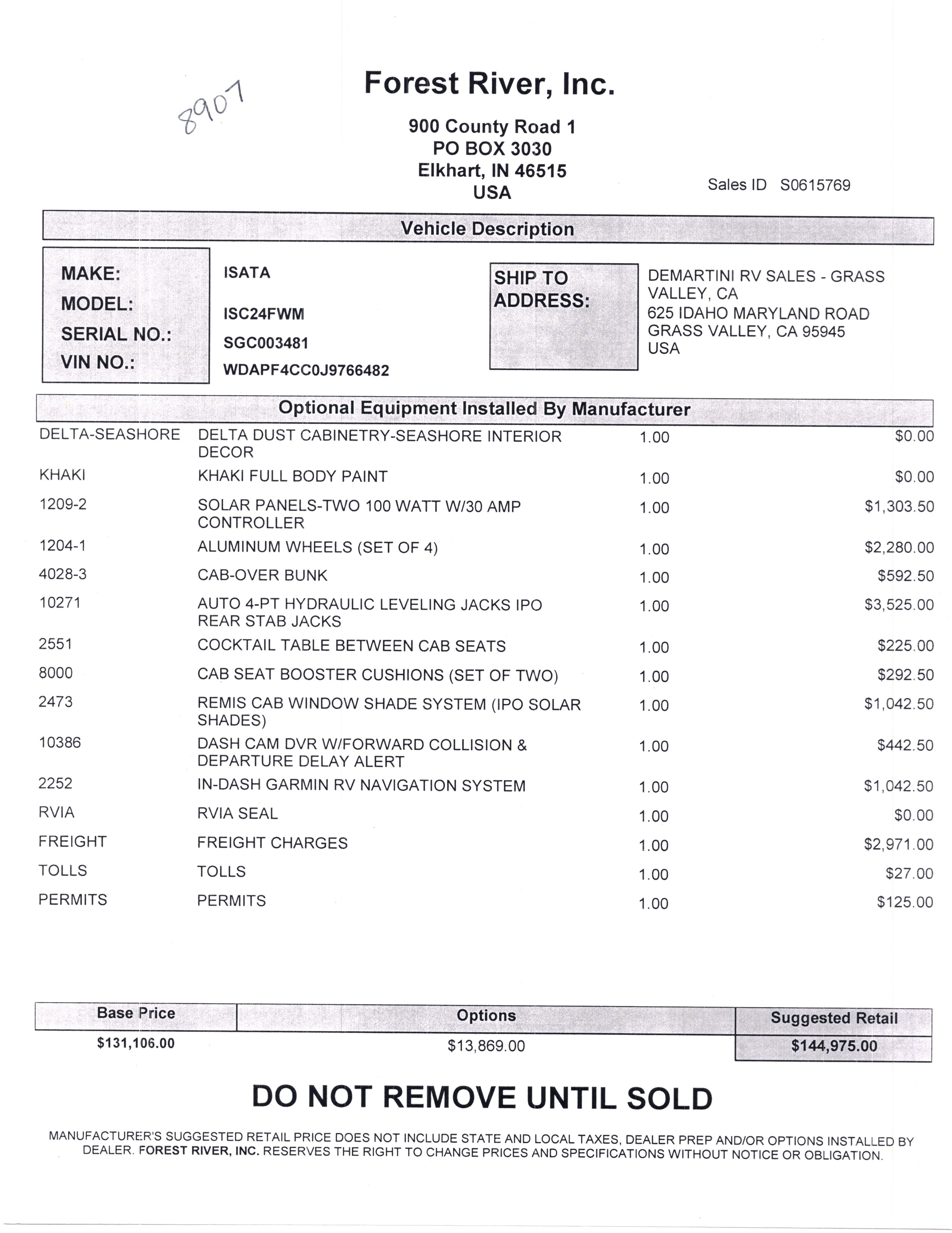 2020 Dynamax Isata 3 24FW MSRP Sheet