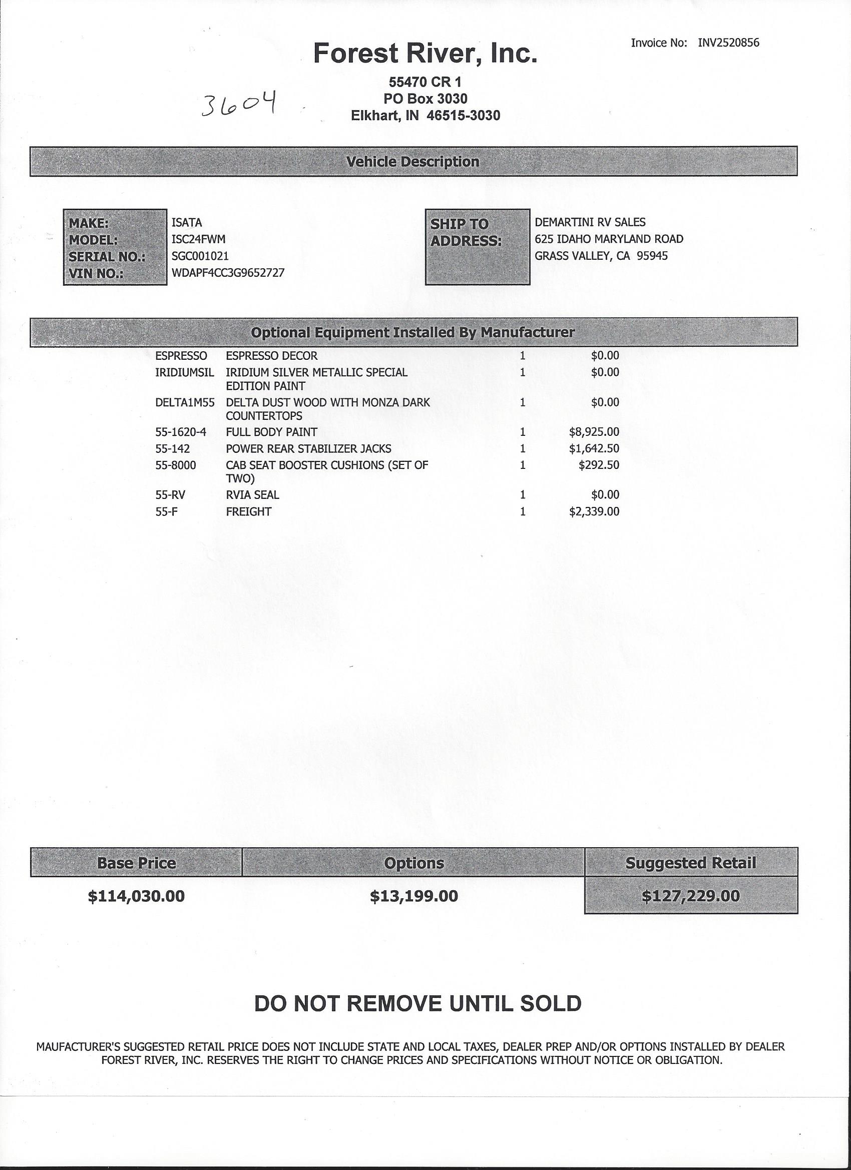 2017 Dynamax Isata 3 24FW MSRP Sheet