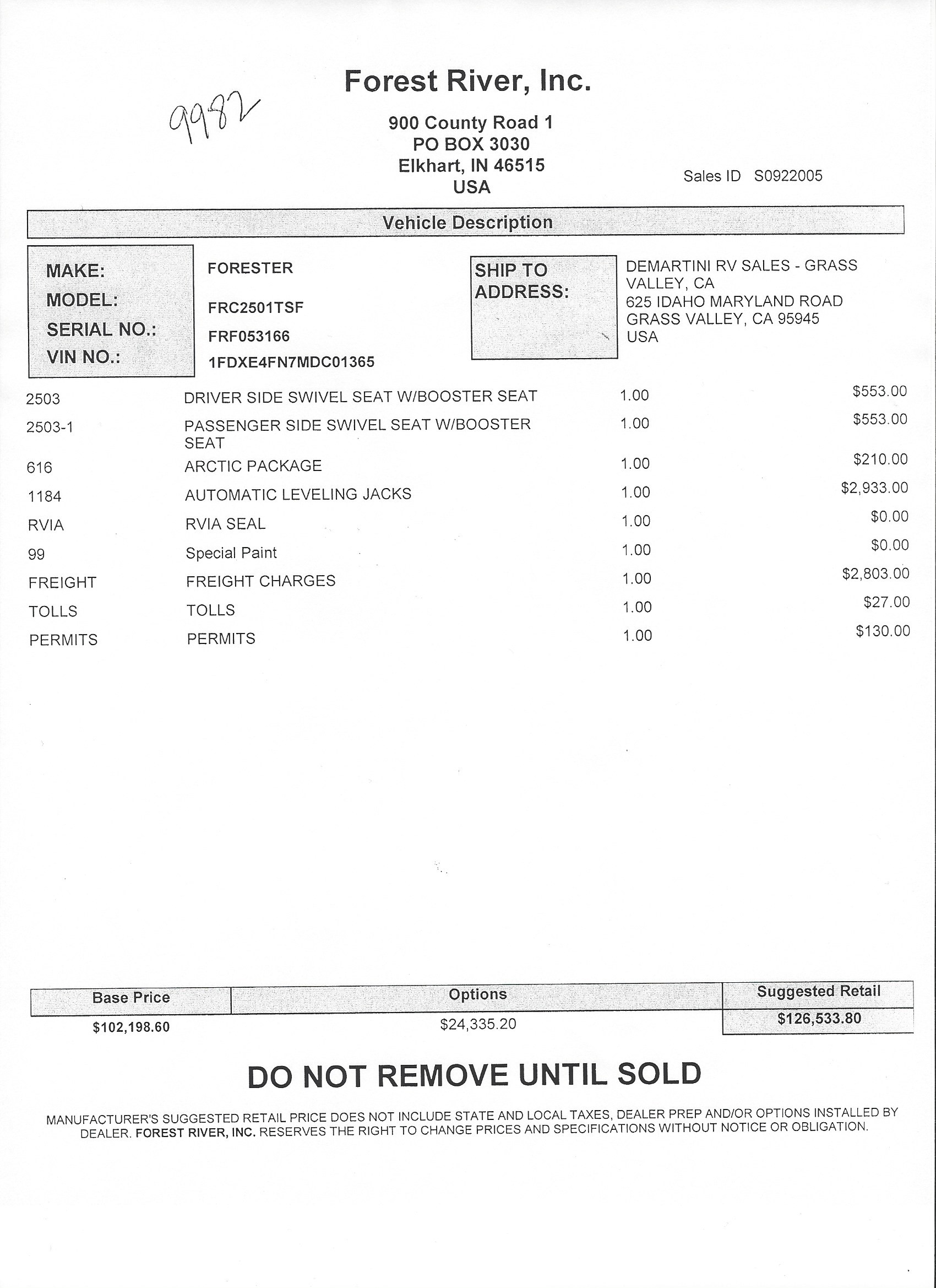 2021 Forest River Forester 2501TS MSRP Sheet