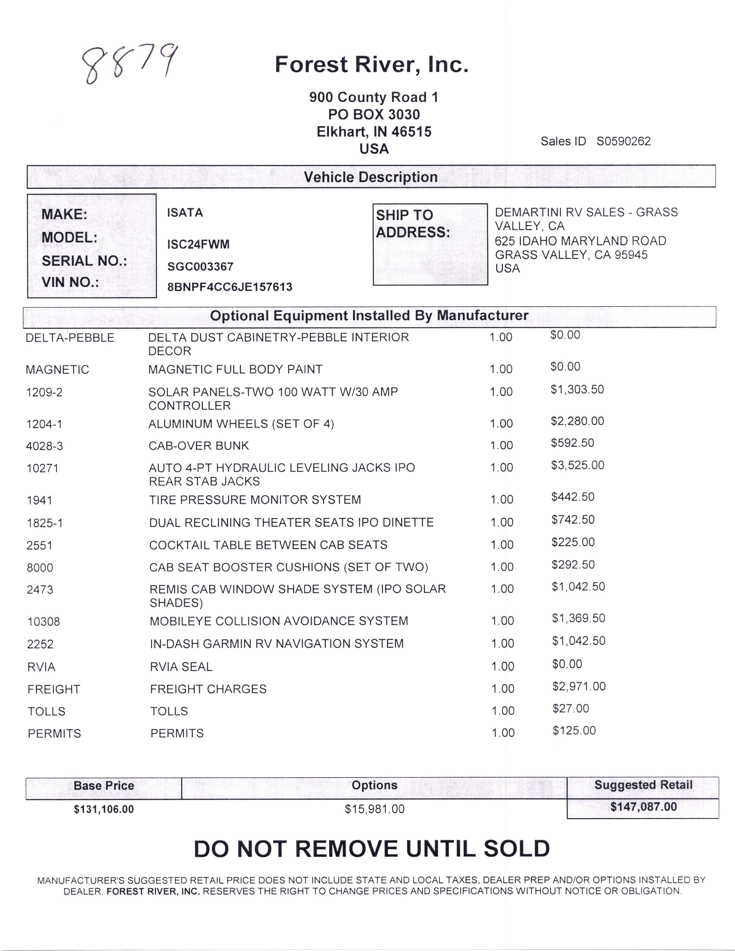 2020 Dynamax Isata 3 24FW MSRP Sheet