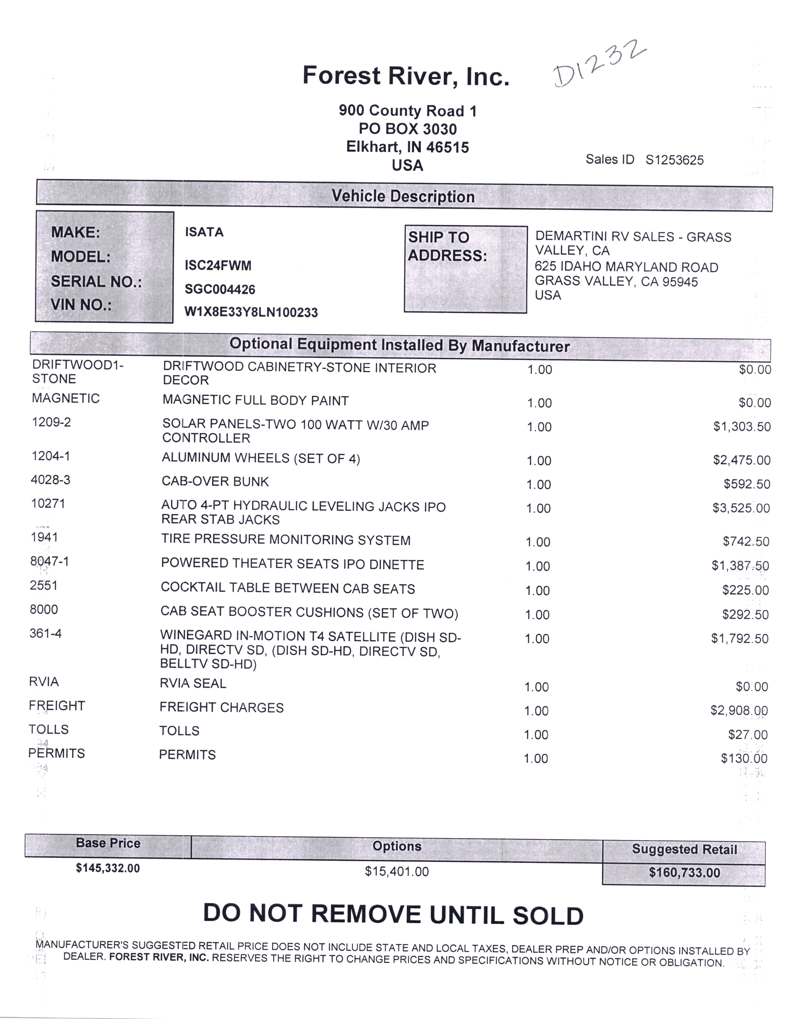 2021 Dynamax Isata 3 24FW MSRP Sheet