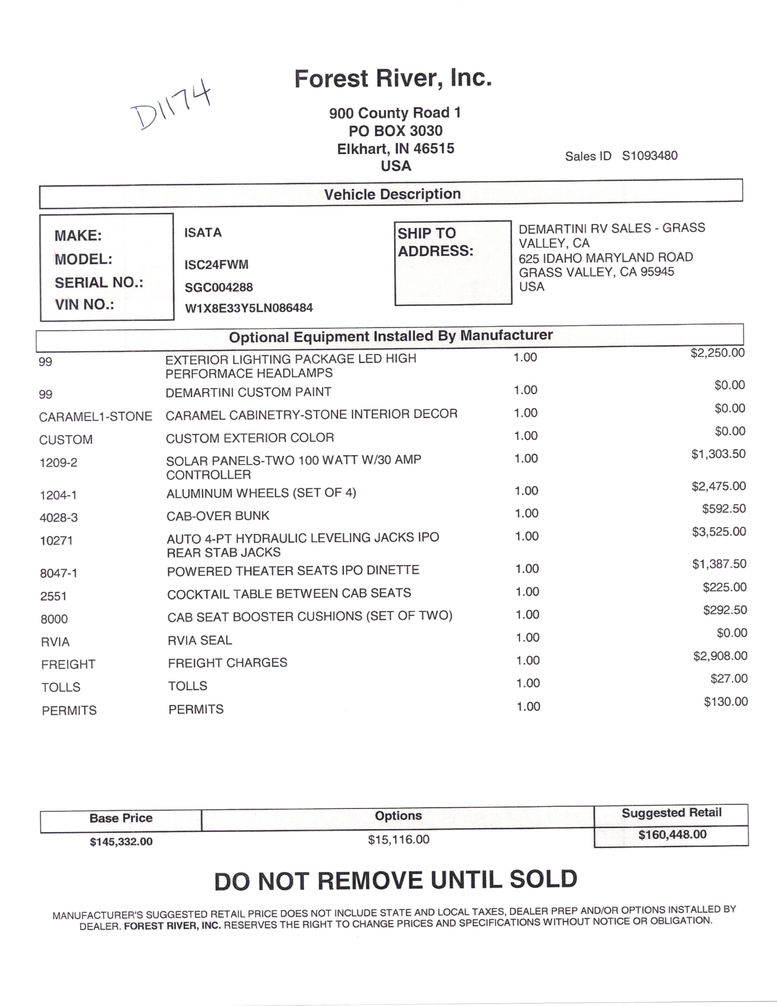 2021 Dynamax Isata 3 24FW MSRP Sheet