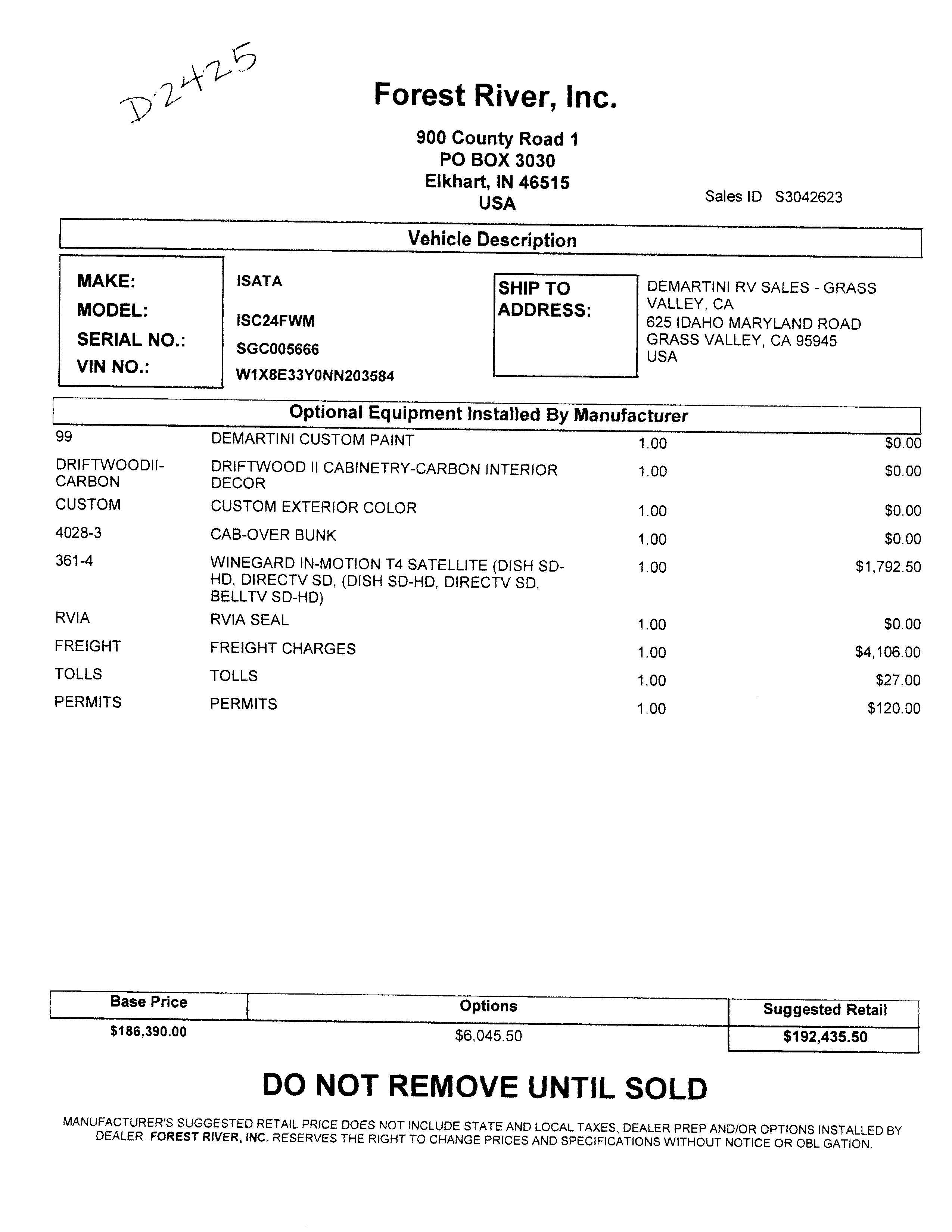 2023 Dynamax Isata 3 24FW MSRP Sheet