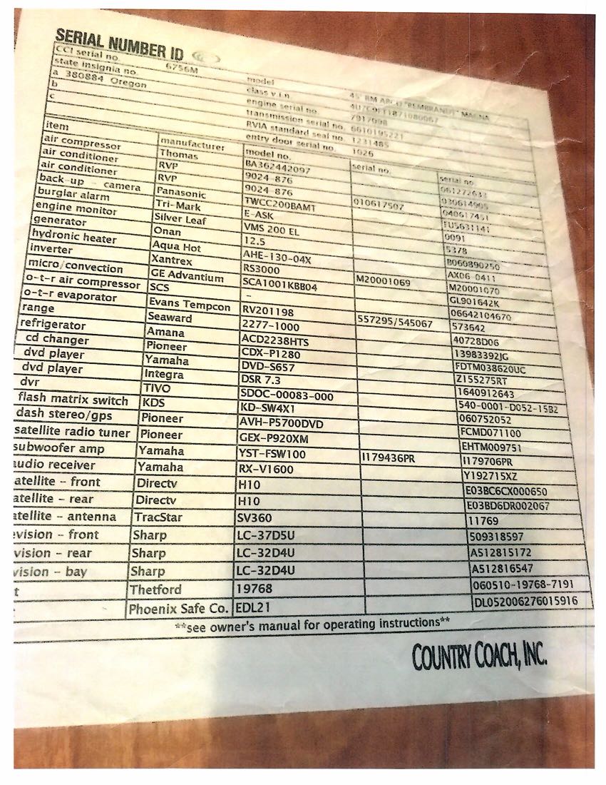 2007 Country Coach Magna 630 Series Rembrandt MSRP Sheet
