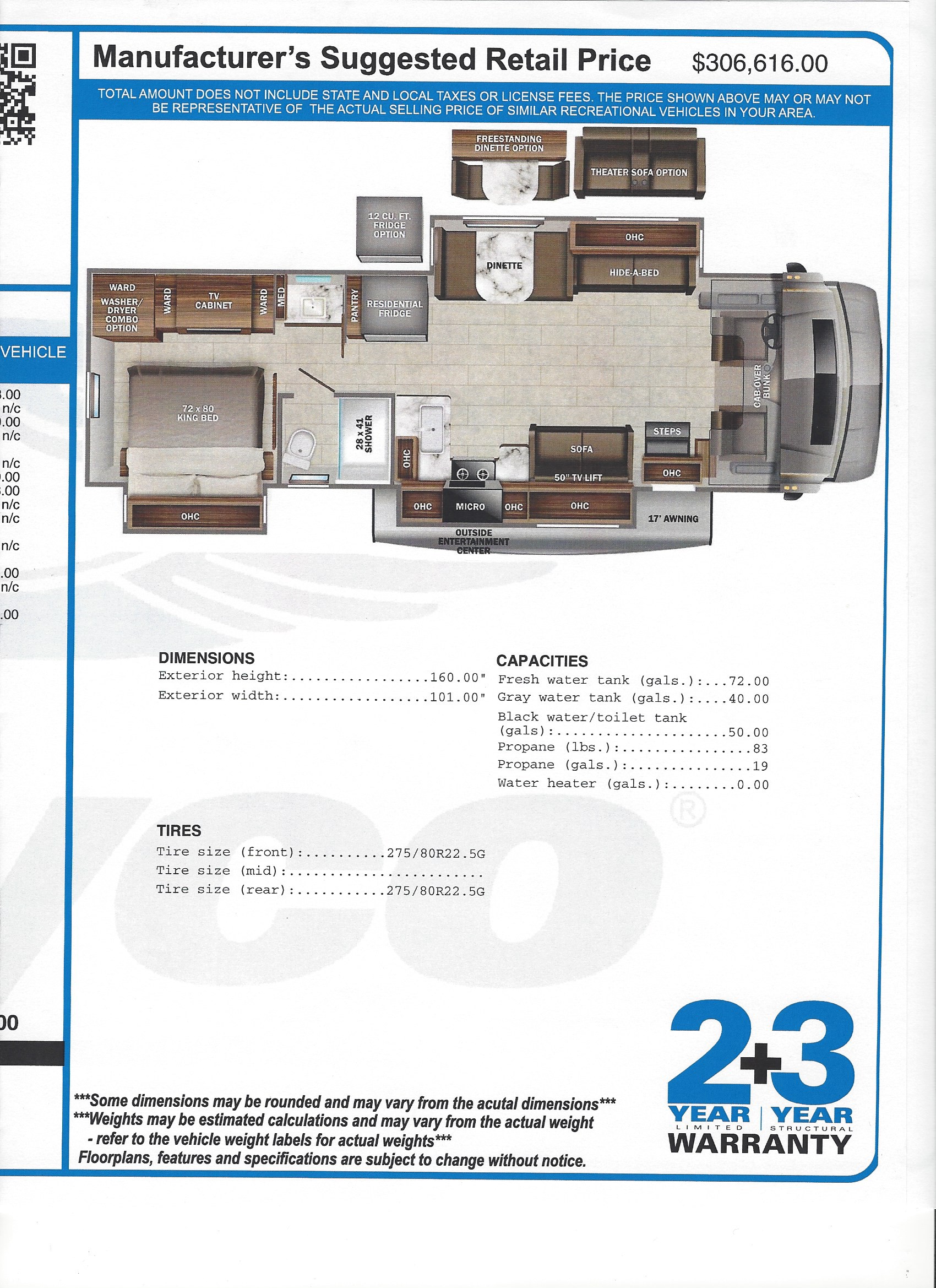 2022 Jayco Seneca 37TS MSRP Sheet