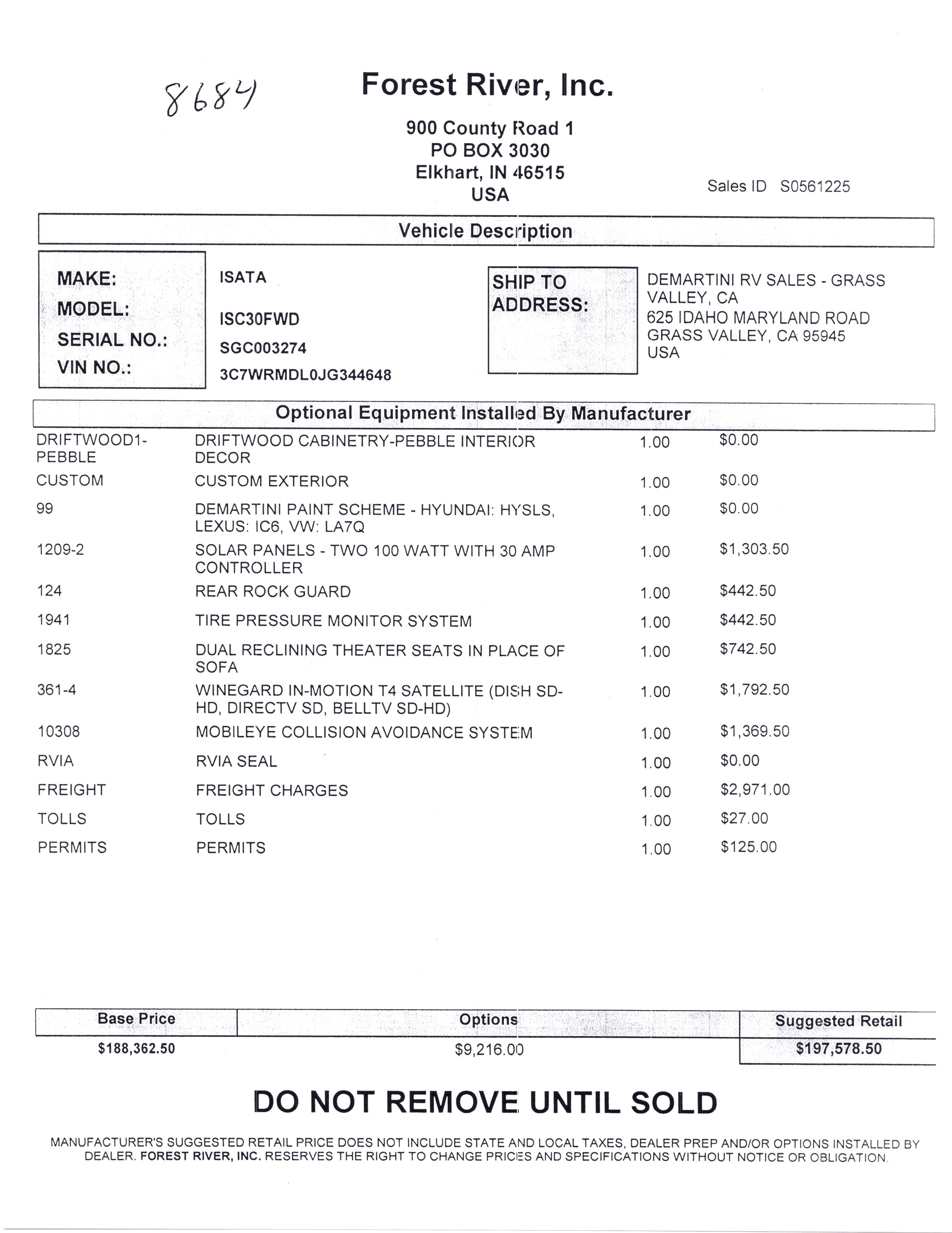 2020 Dynamax Isata 5 30FW MSRP Sheet