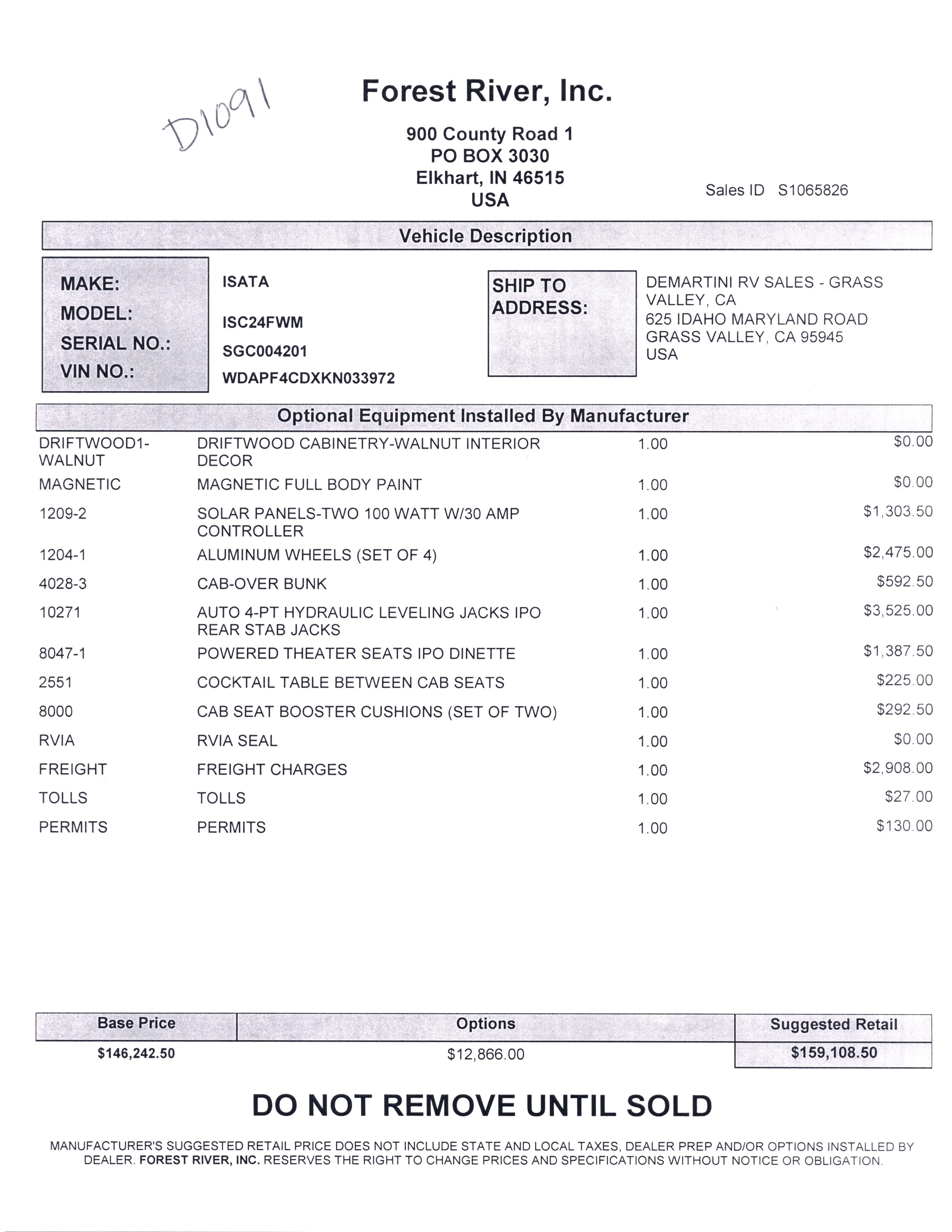 2021 Dynamax Isata 3 24FW MSRP Sheet