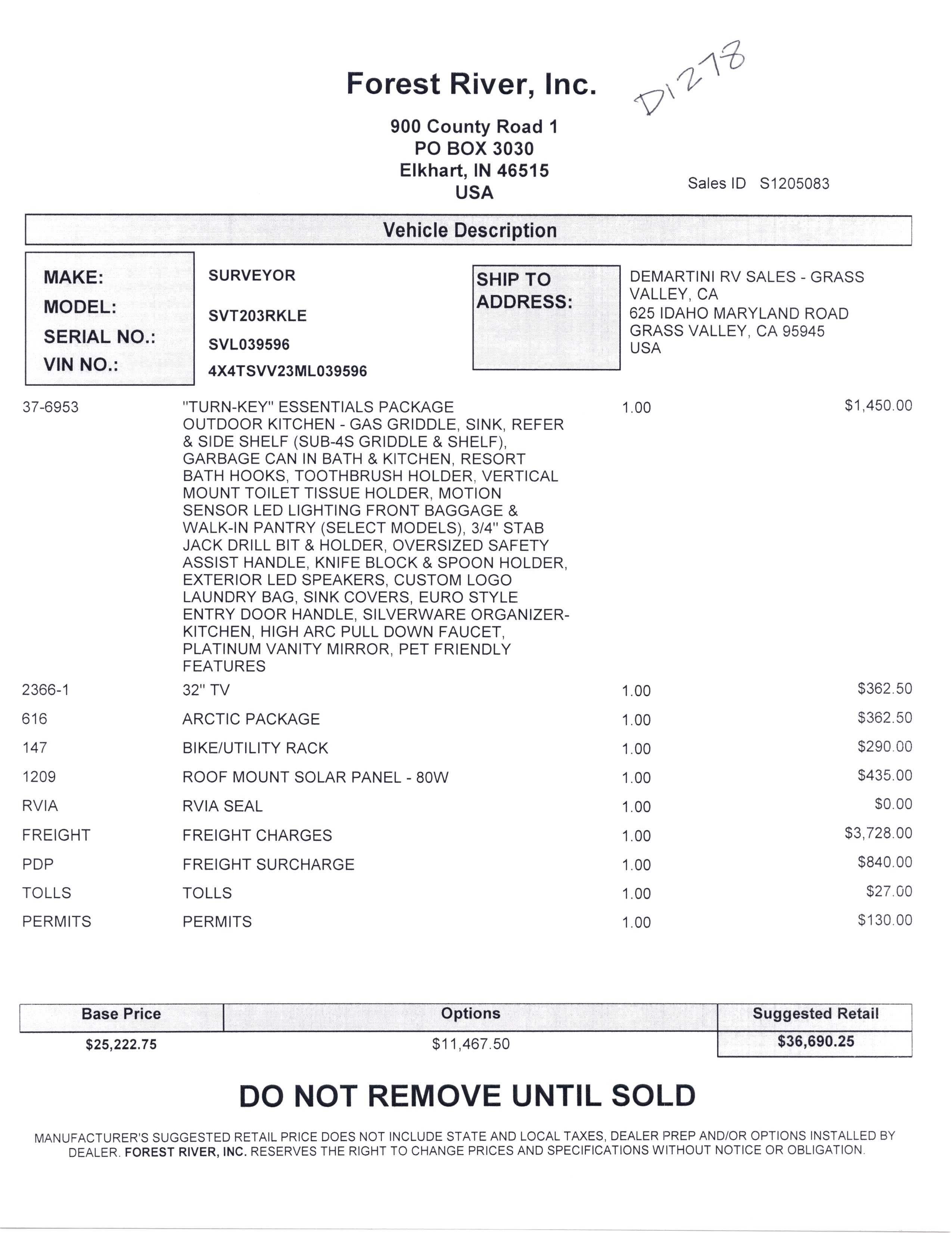 2021 Forest River Surveyor Legend 203RKLE MSRP Sheet