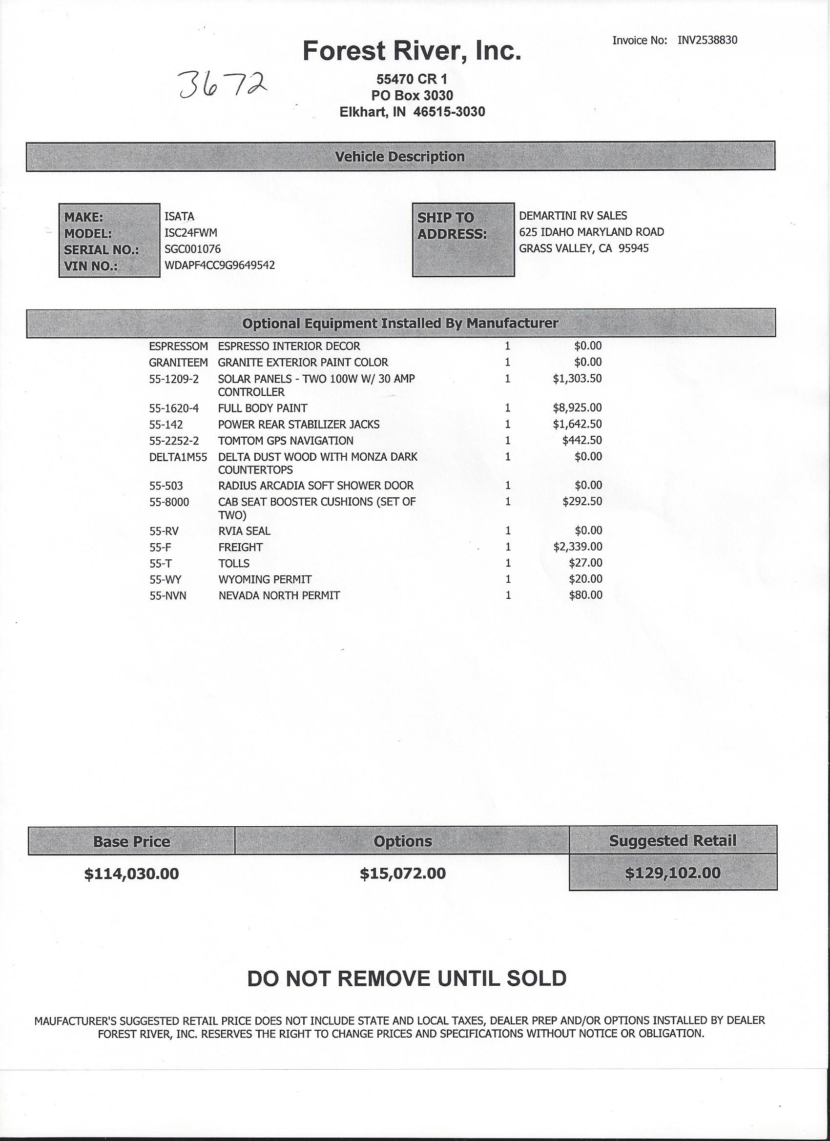 2017 Dynamax Isata 3 24FW MSRP Sheet