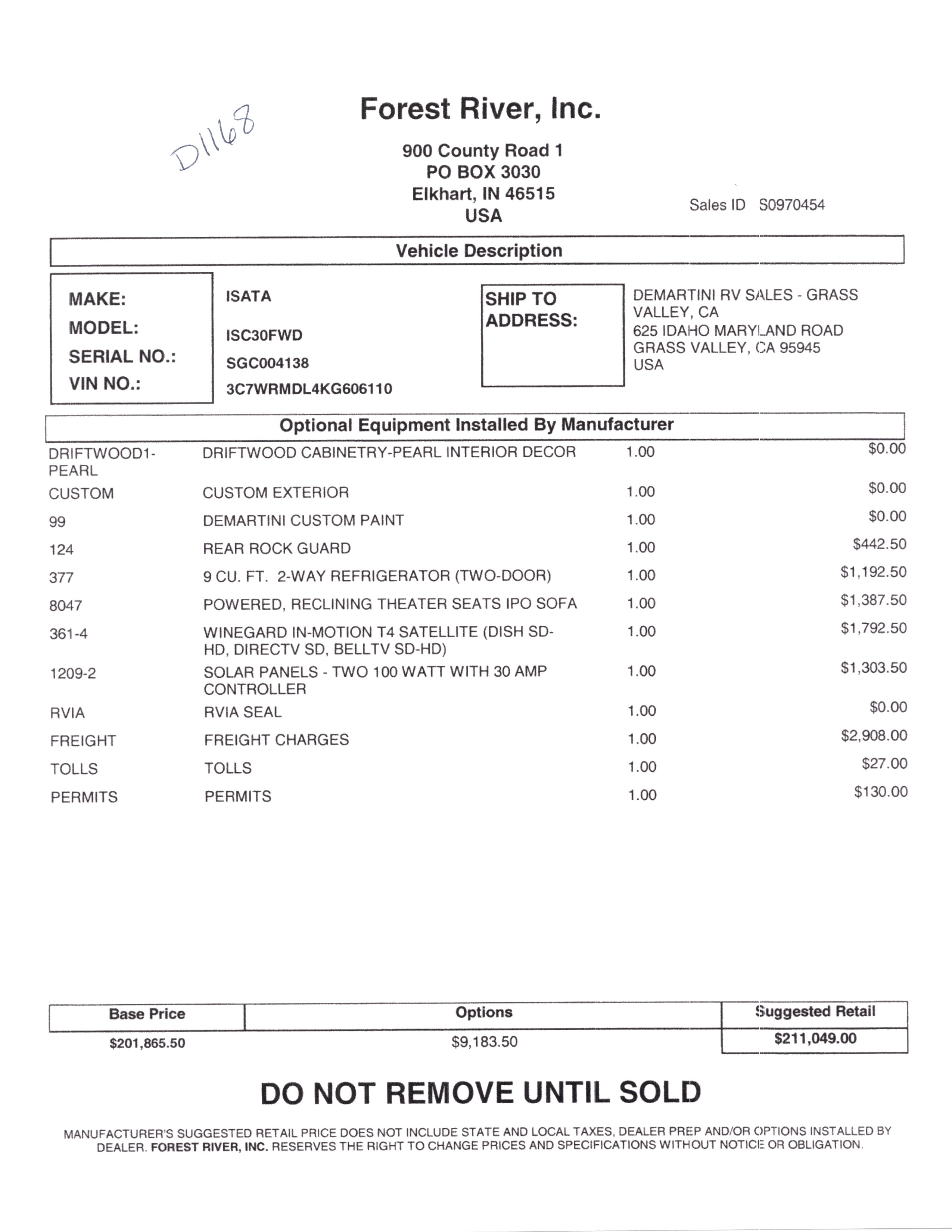 2021 Dynamax Isata 5 30FW MSRP Sheet