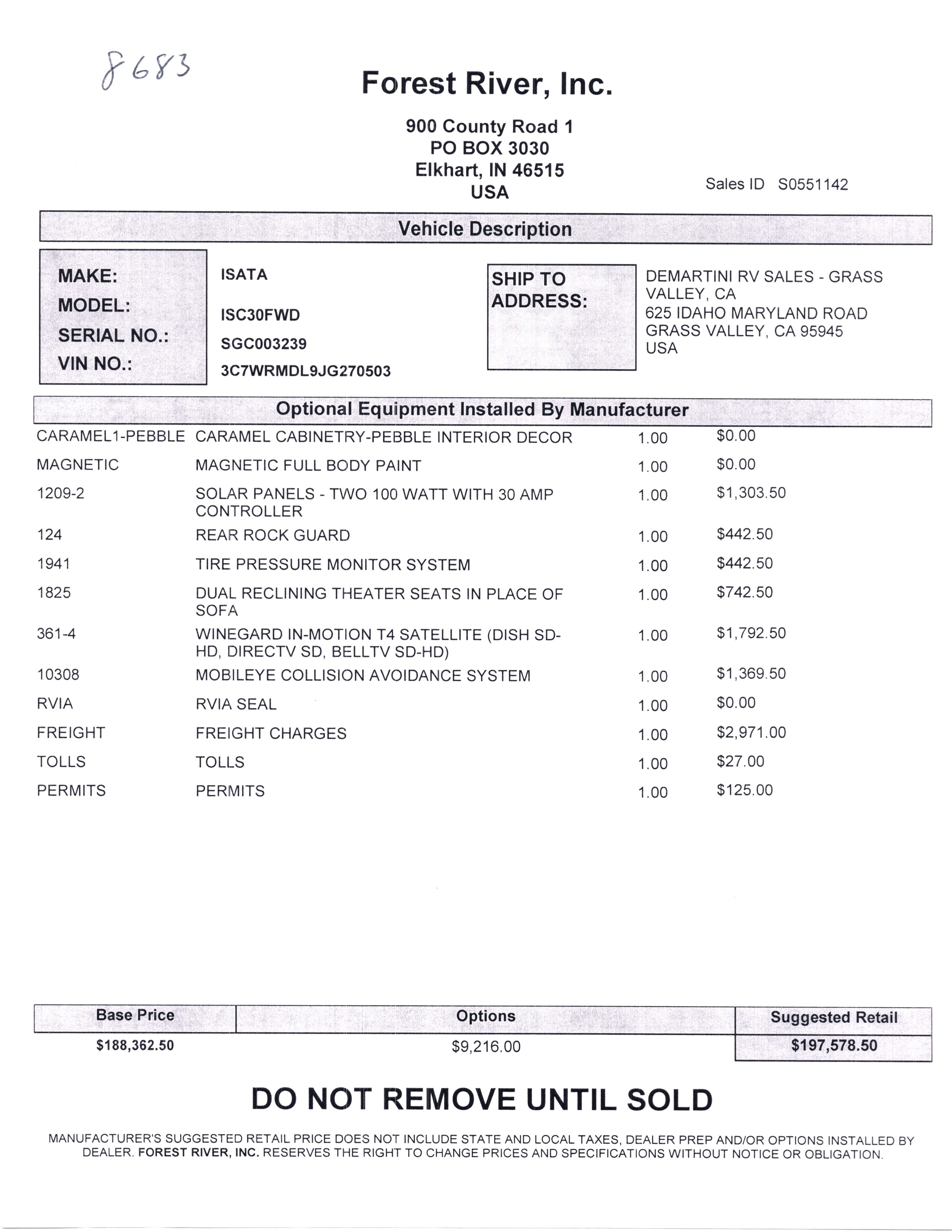 2020 Dynamax Isata 5 30FW MSRP Sheet