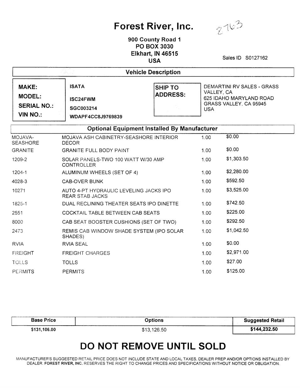 2020 Dynamax Isata 3 24FW MSRP Sheet