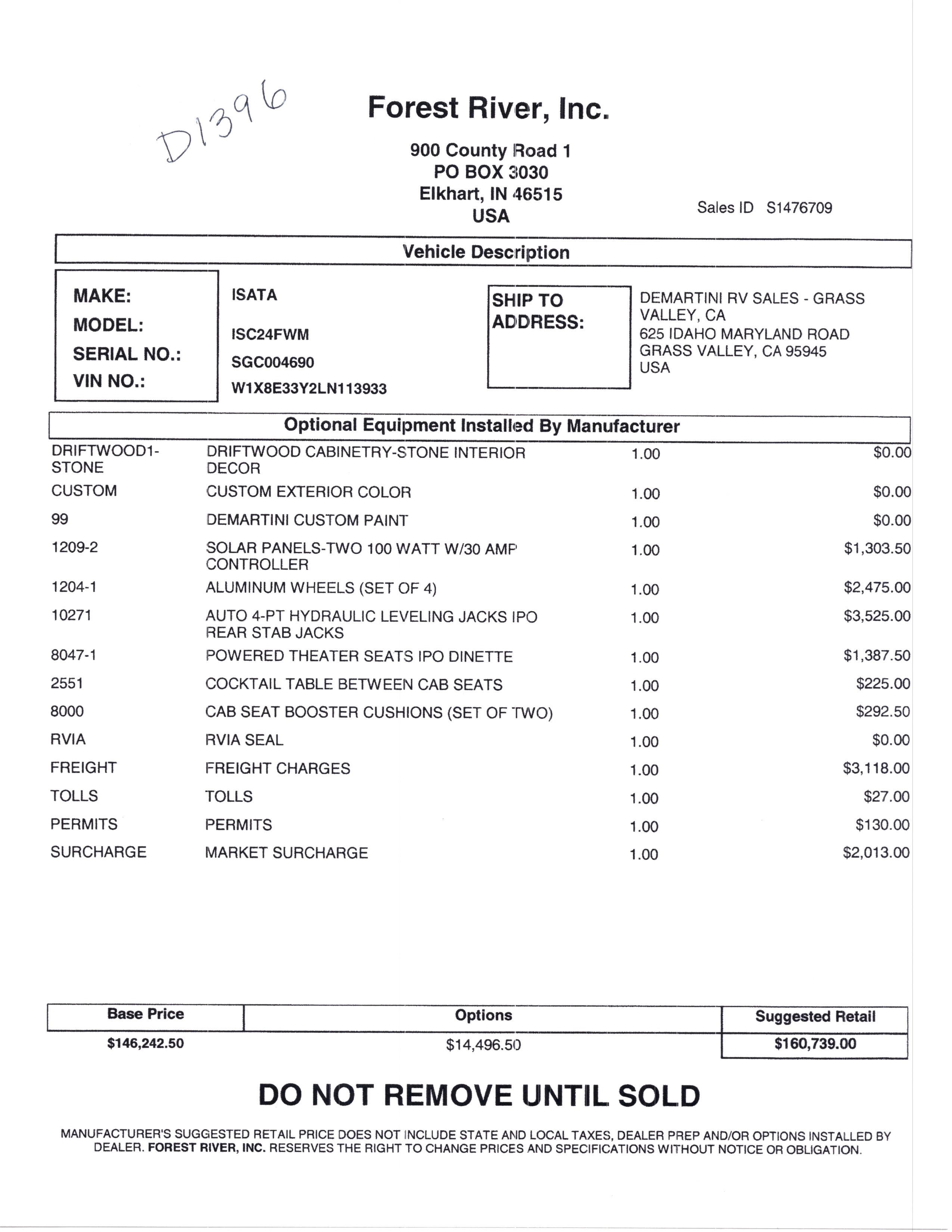 2021 Dynamax Isata 3 24FW MSRP Sheet