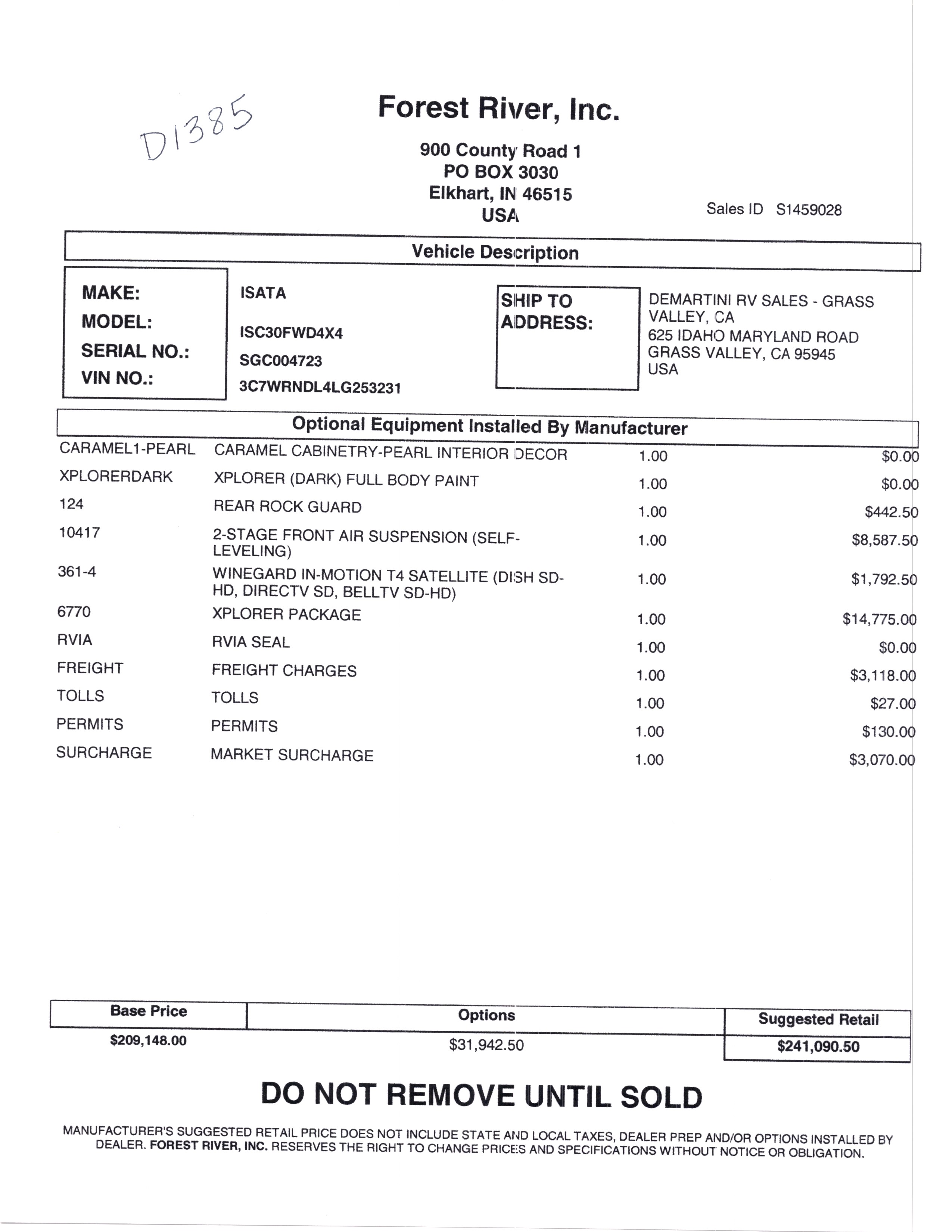 2021 Dynamax Isata 5 30FW MSRP Sheet