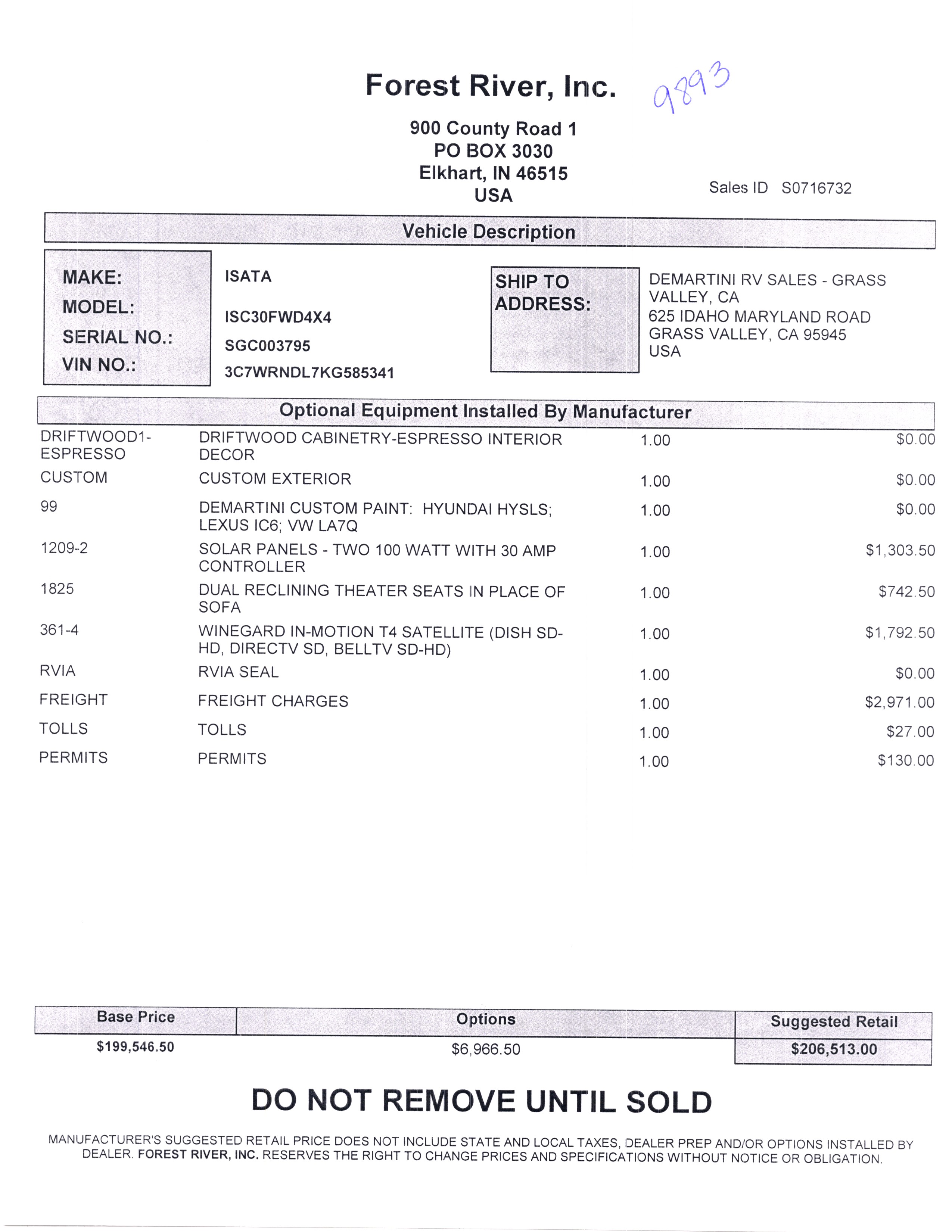 2020 Dynamax Isata 5 4x4 30FW MSRP Sheet