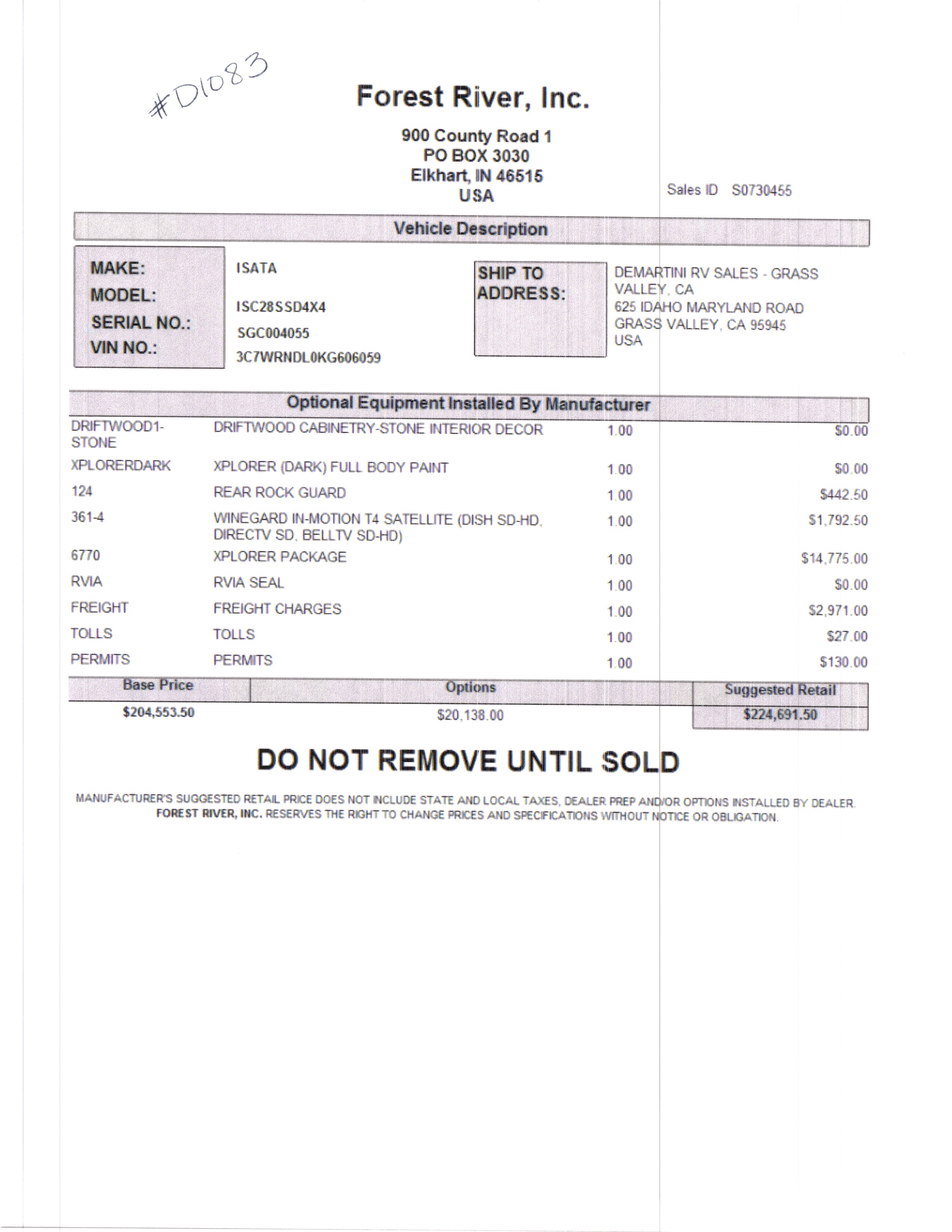 2021 Dynamax Isata 5 4x4 28SS MSRP Sheet