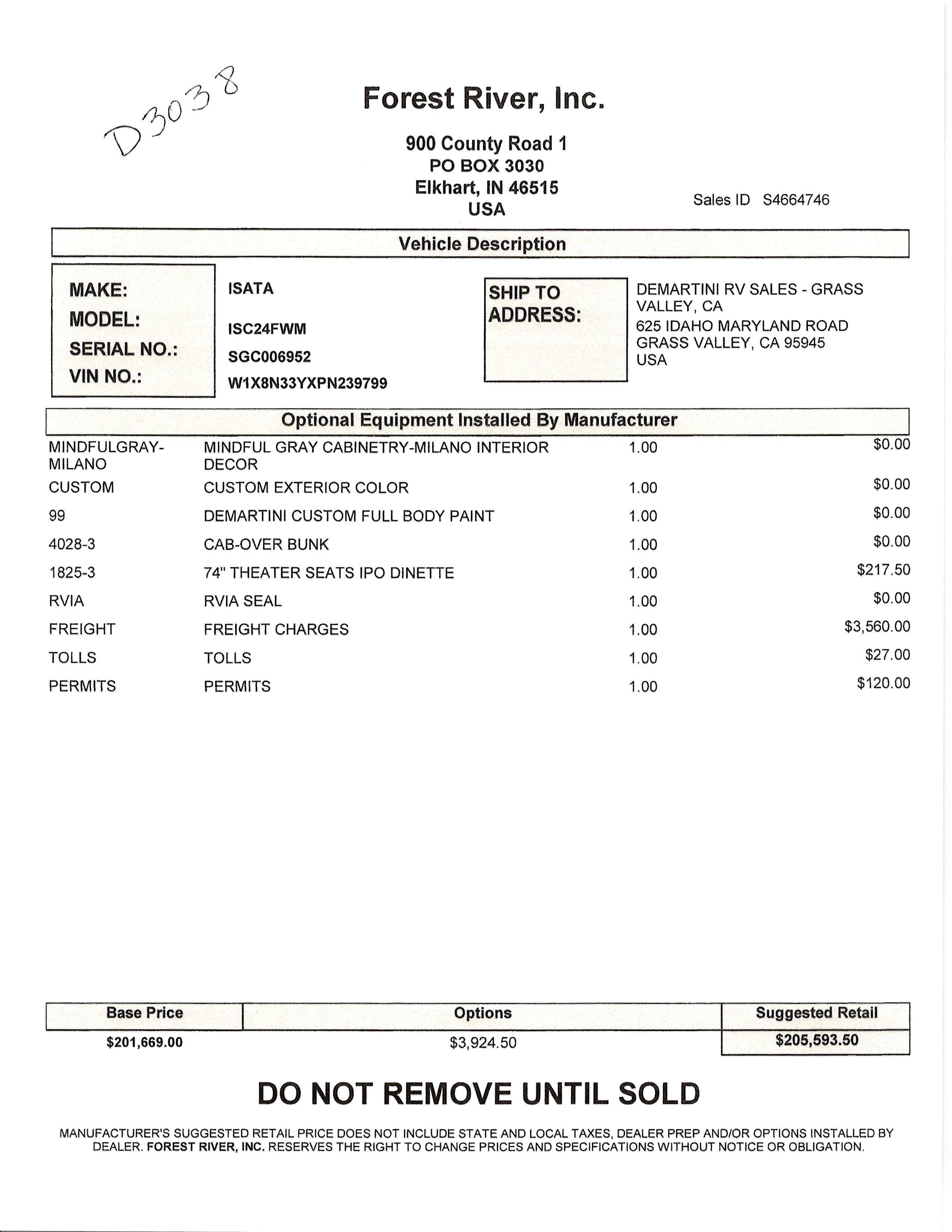 2025 Dynamax Isata 3 24FW MSRP Sheet