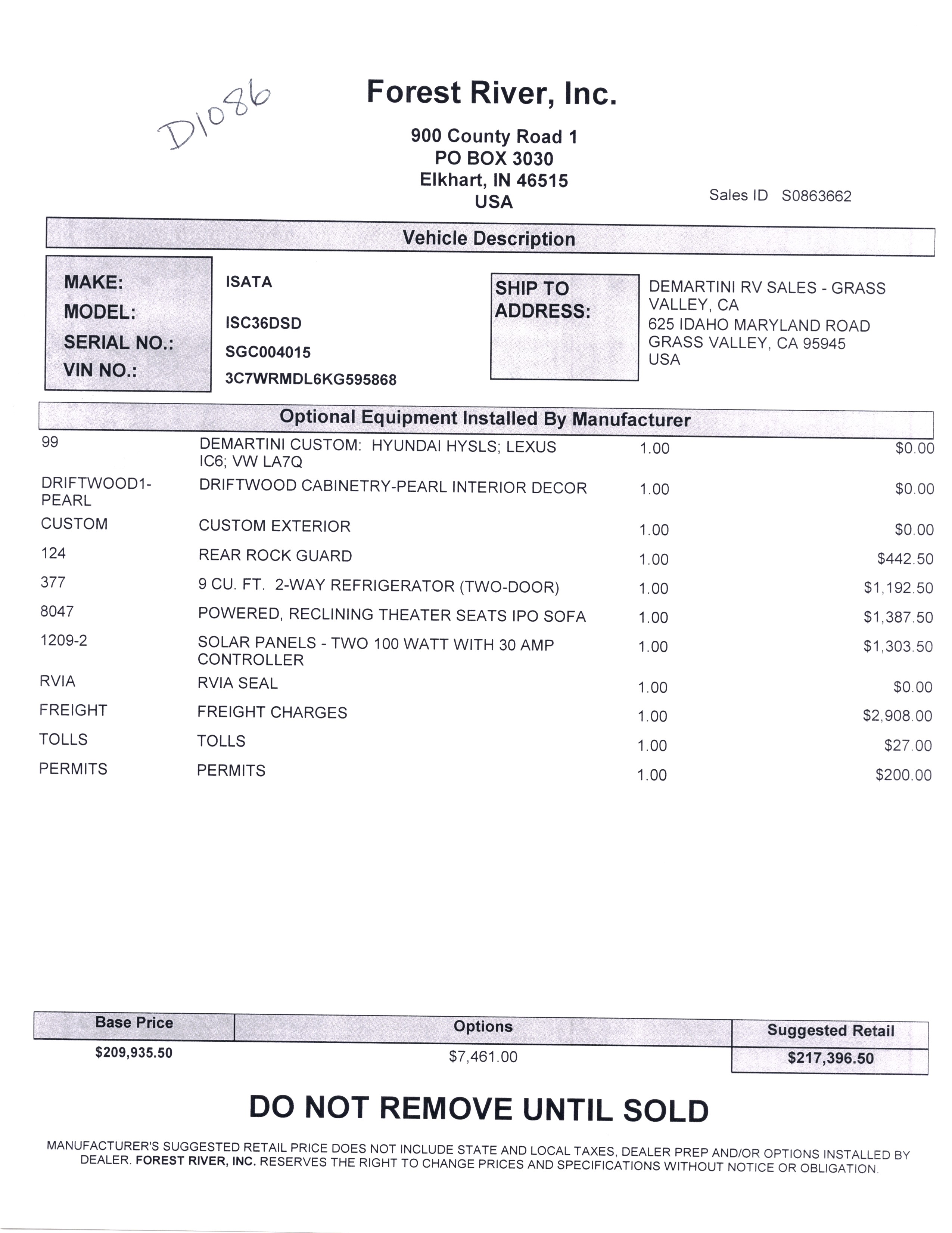 2021 Dynamax Isata 5 36DS MSRP Sheet