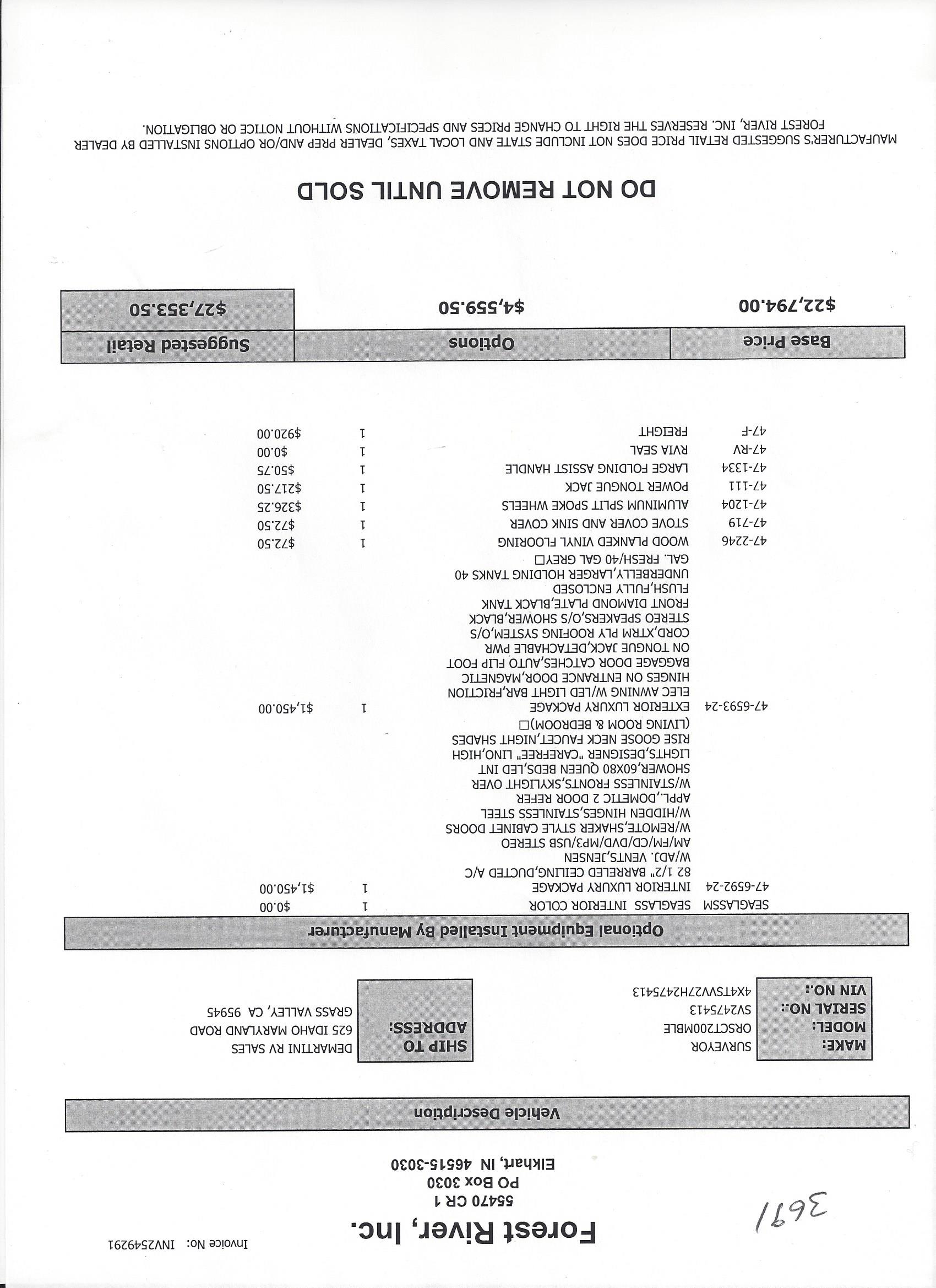 2017 Forest River Surveyor 200MB MSRP Sheet