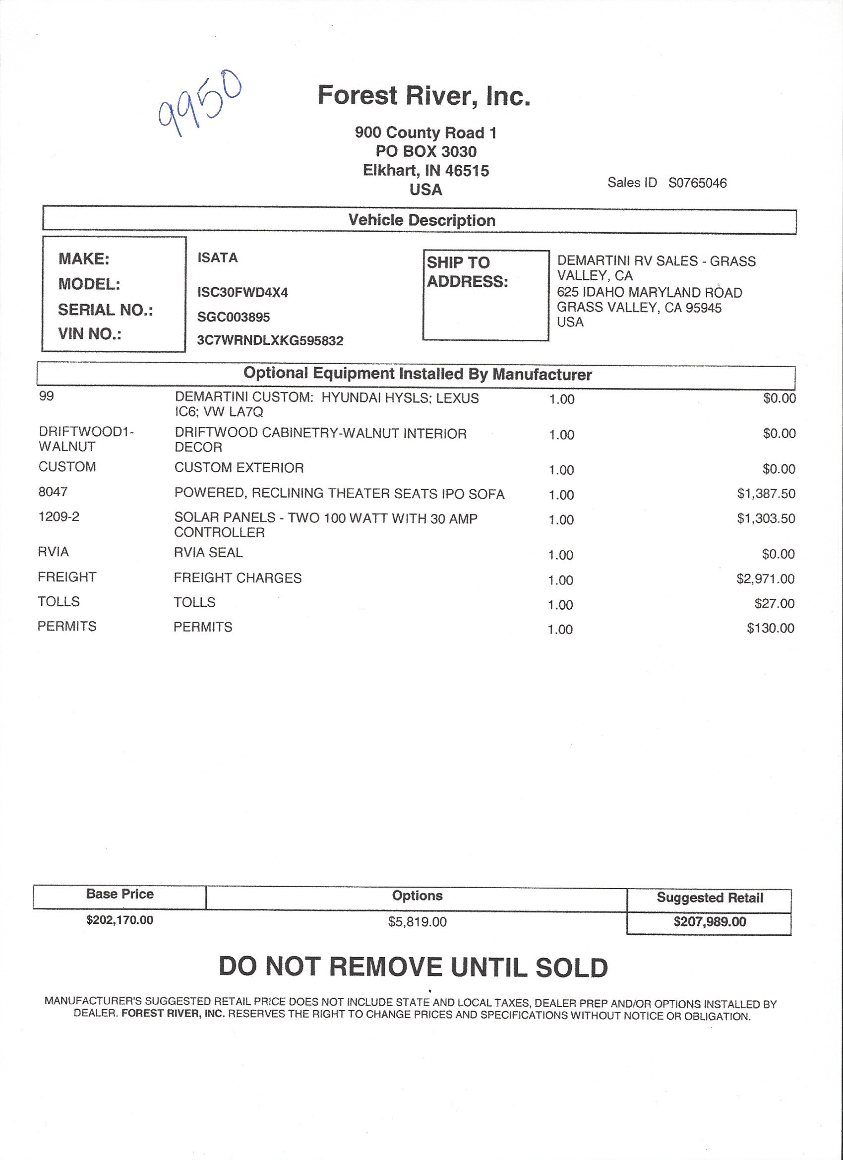 2021 Dynamax Isata 5 4x4 30FW MSRP Sheet