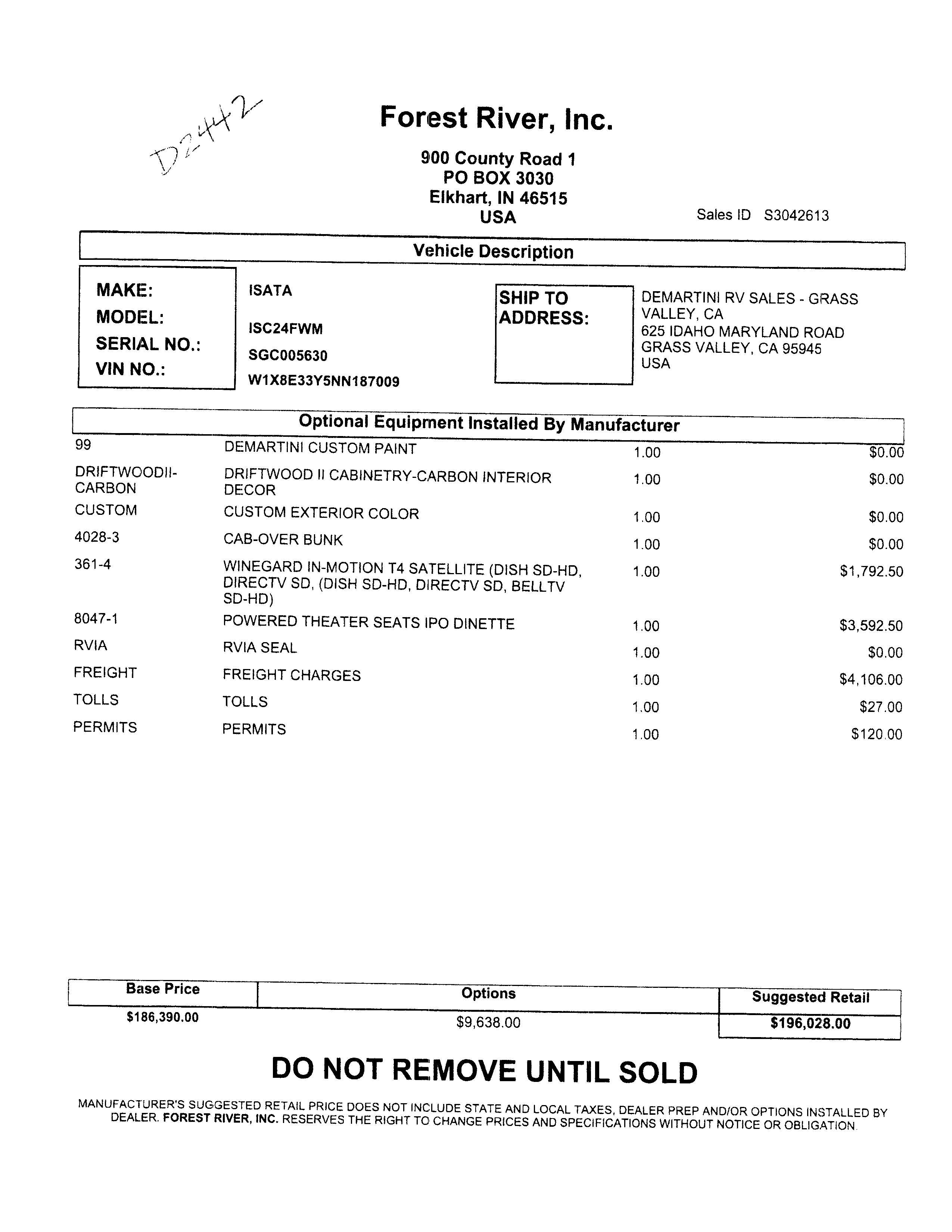 2023 Dynamax Isata 3 24FW MSRP Sheet