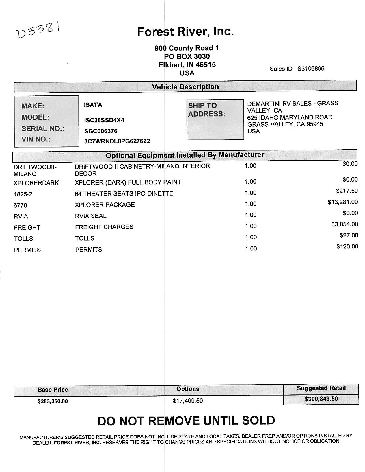 2024 Dynamax Isata 5 28SS MSRP Sheet