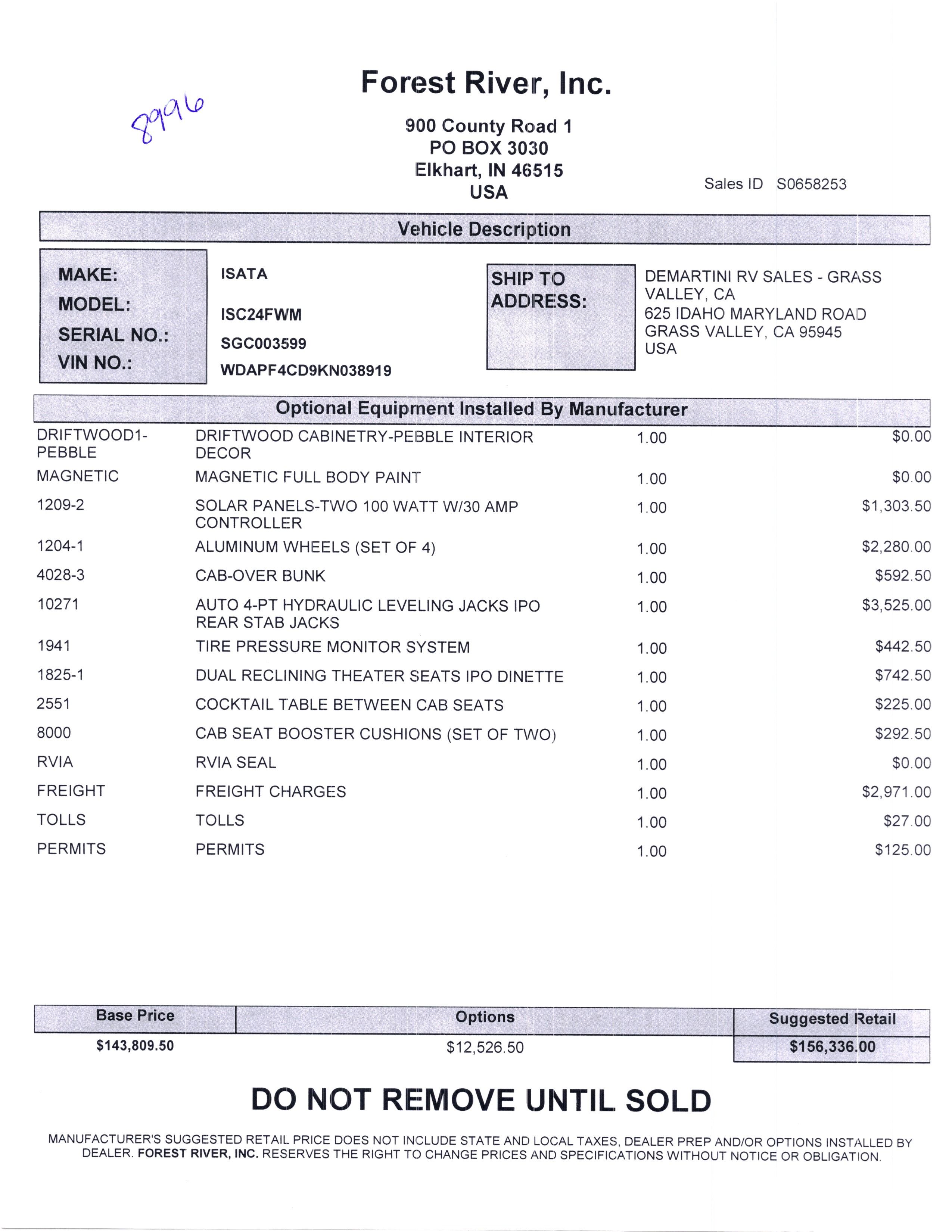 2020 Dynamax Isata 3 24FW MSRP Sheet