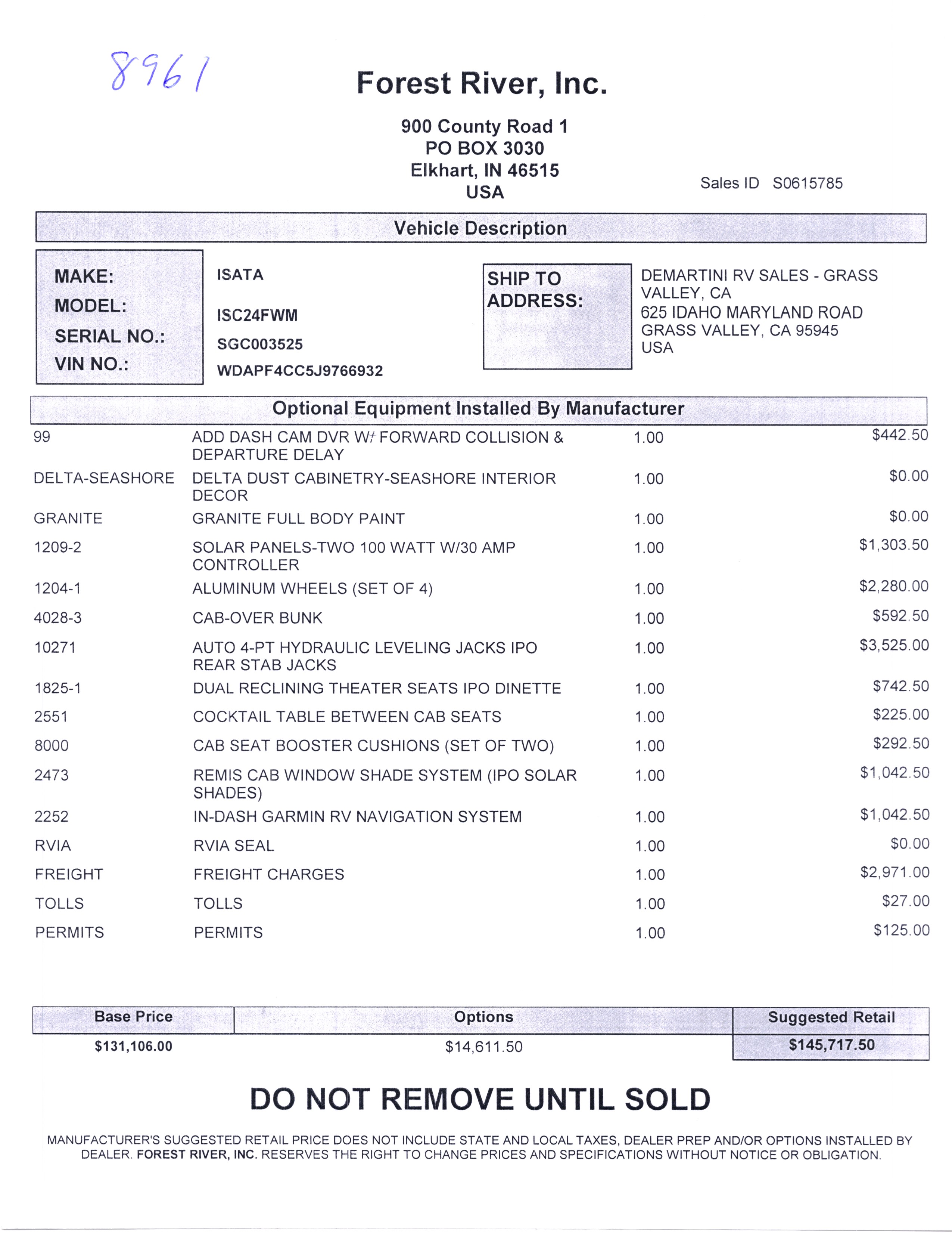 2020 Dynamax Isata 3 24FW MSRP Sheet