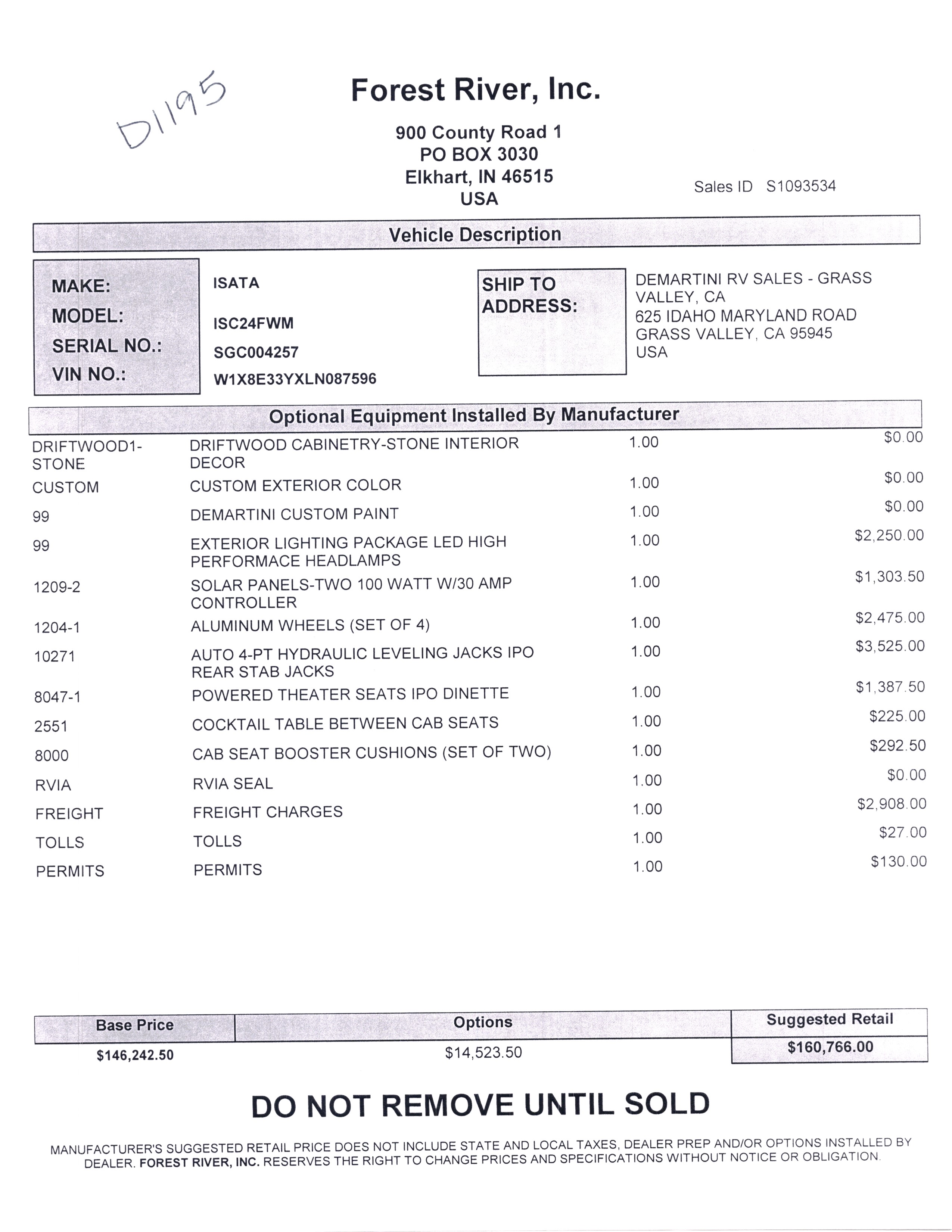 2021 Dynamax Isata 3 24FW MSRP Sheet