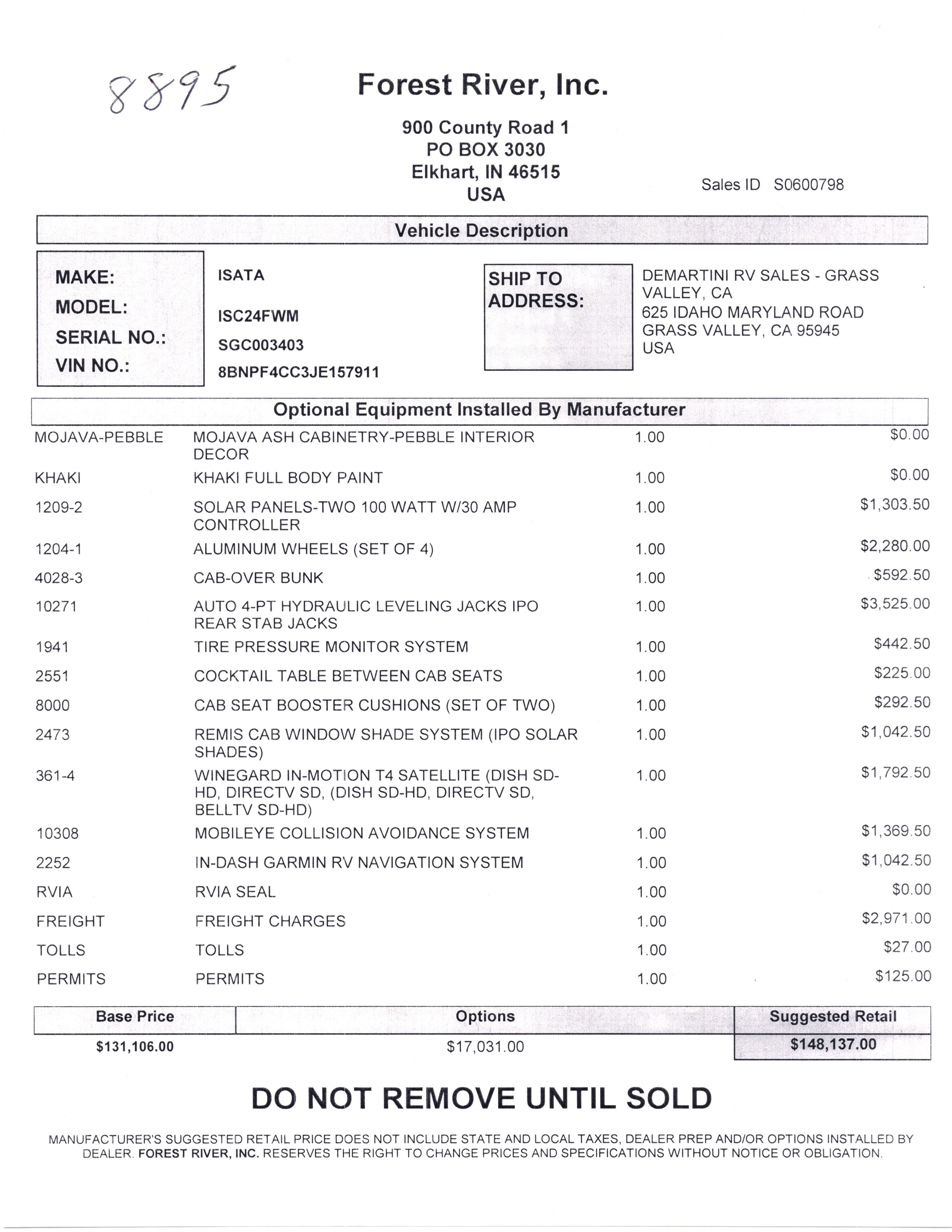 2020 Dynamax Isata 3 24FW MSRP Sheet