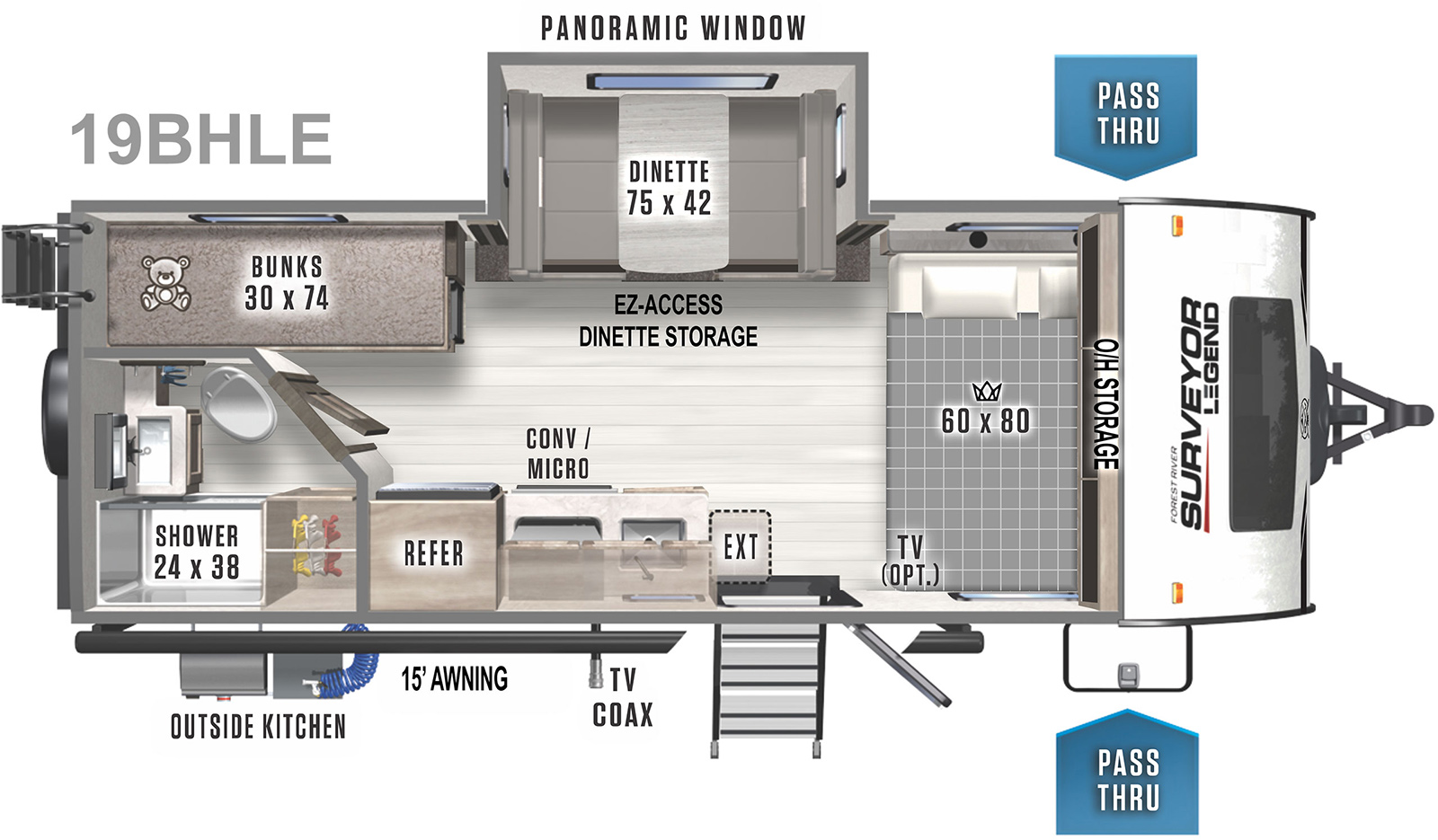 2022 Forest River Surveyor Legend 19BHLE Floor Plan