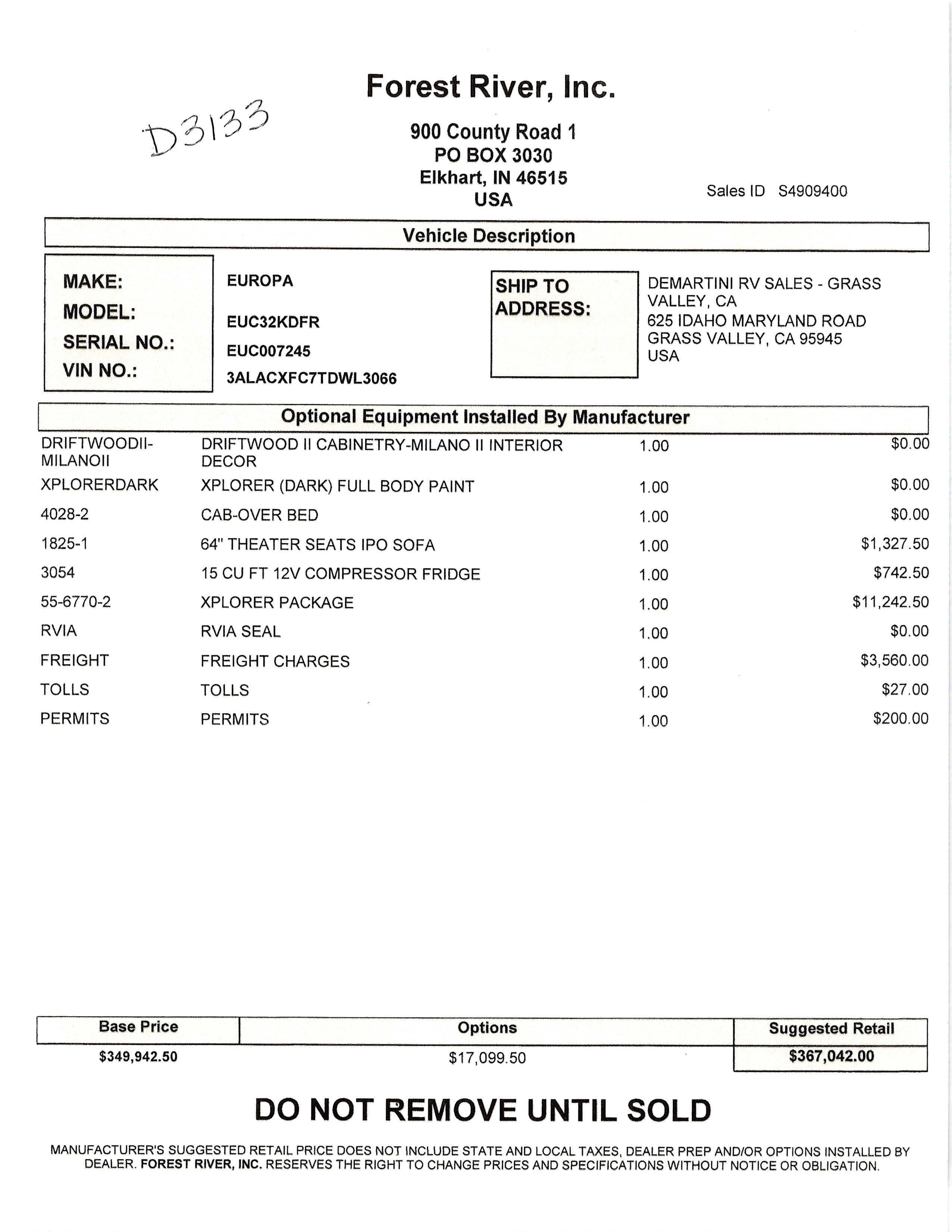 2026 Dynamax Europa 32KD MSRP Sheet