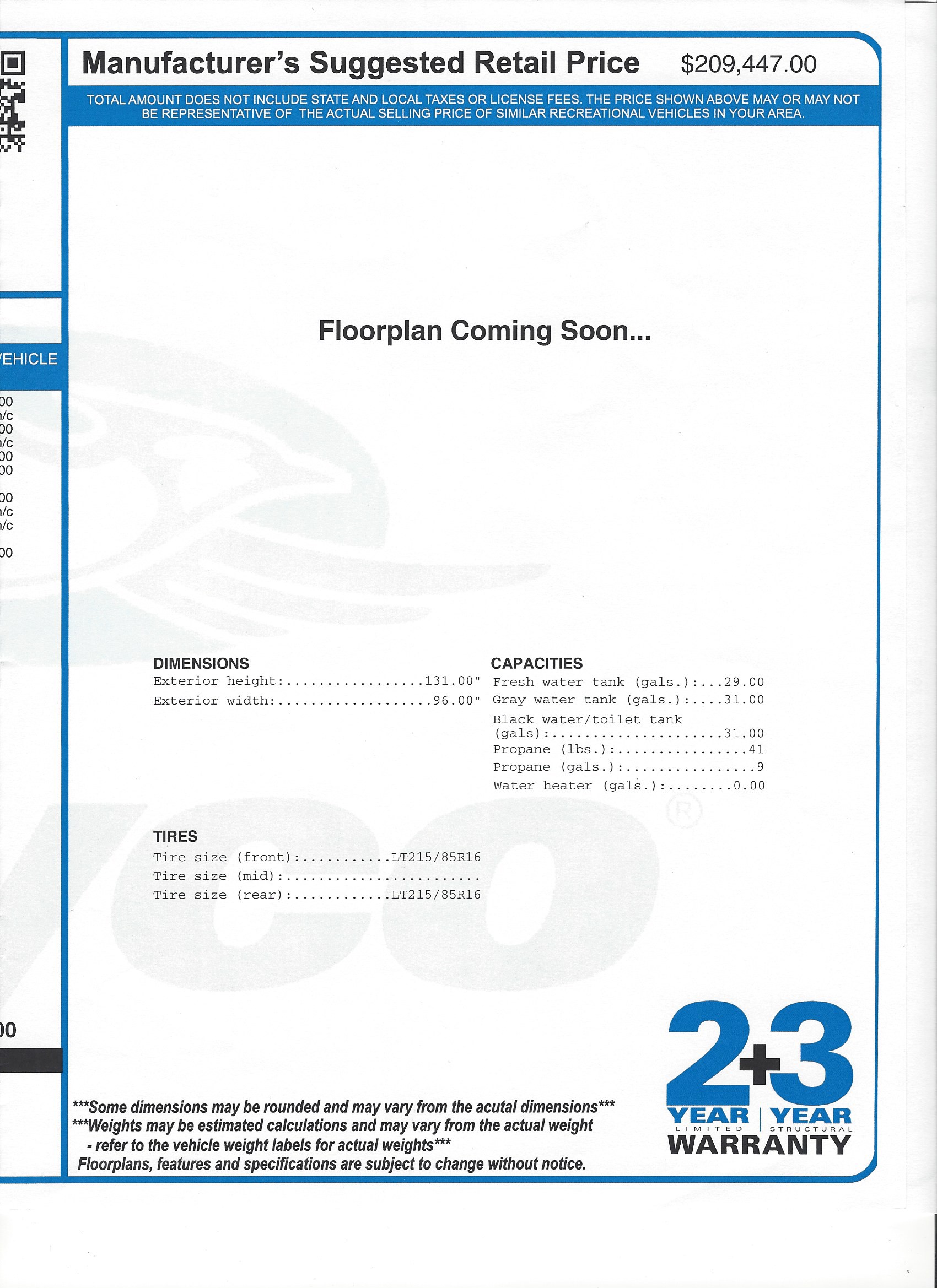 2022 Jayco Melbourne Prestige 24NP MSRP Sheet