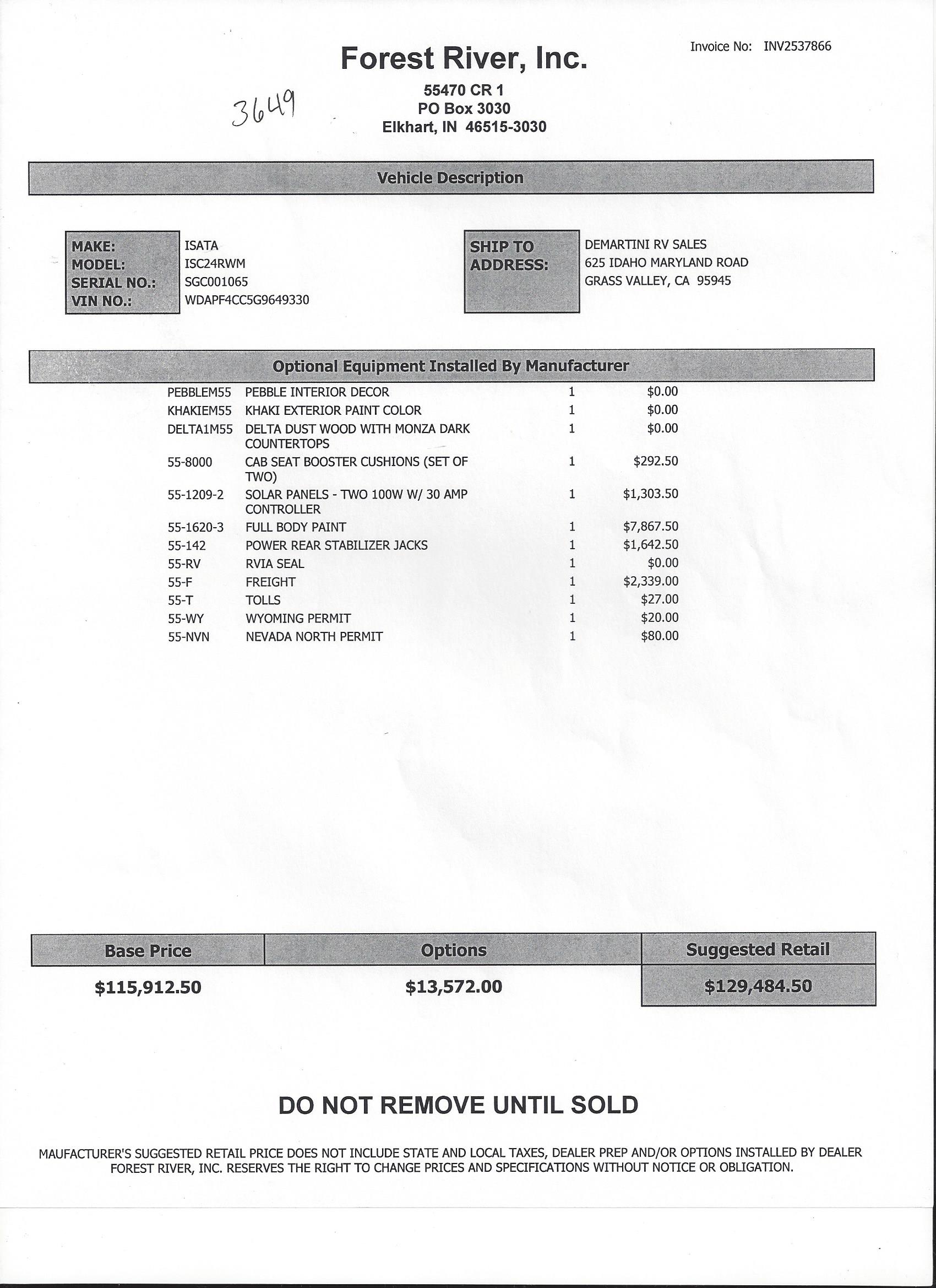 2017 Dynamax Isata 3 24RW MSRP Sheet