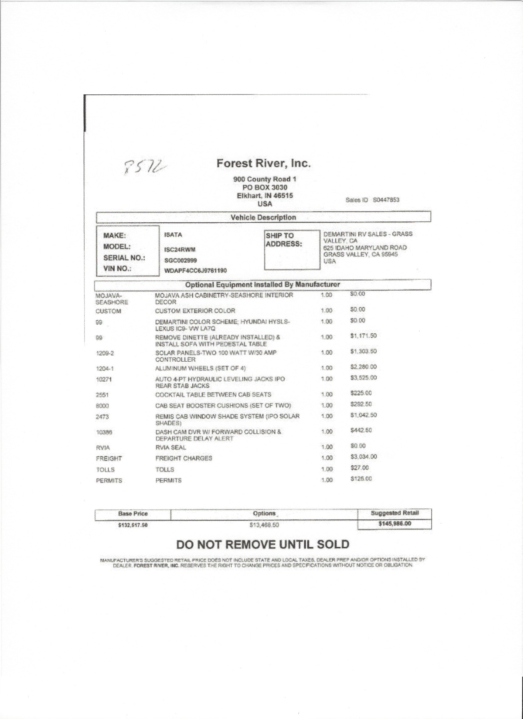 2019 Dynamax Isata 3 24RW MSRP Sheet